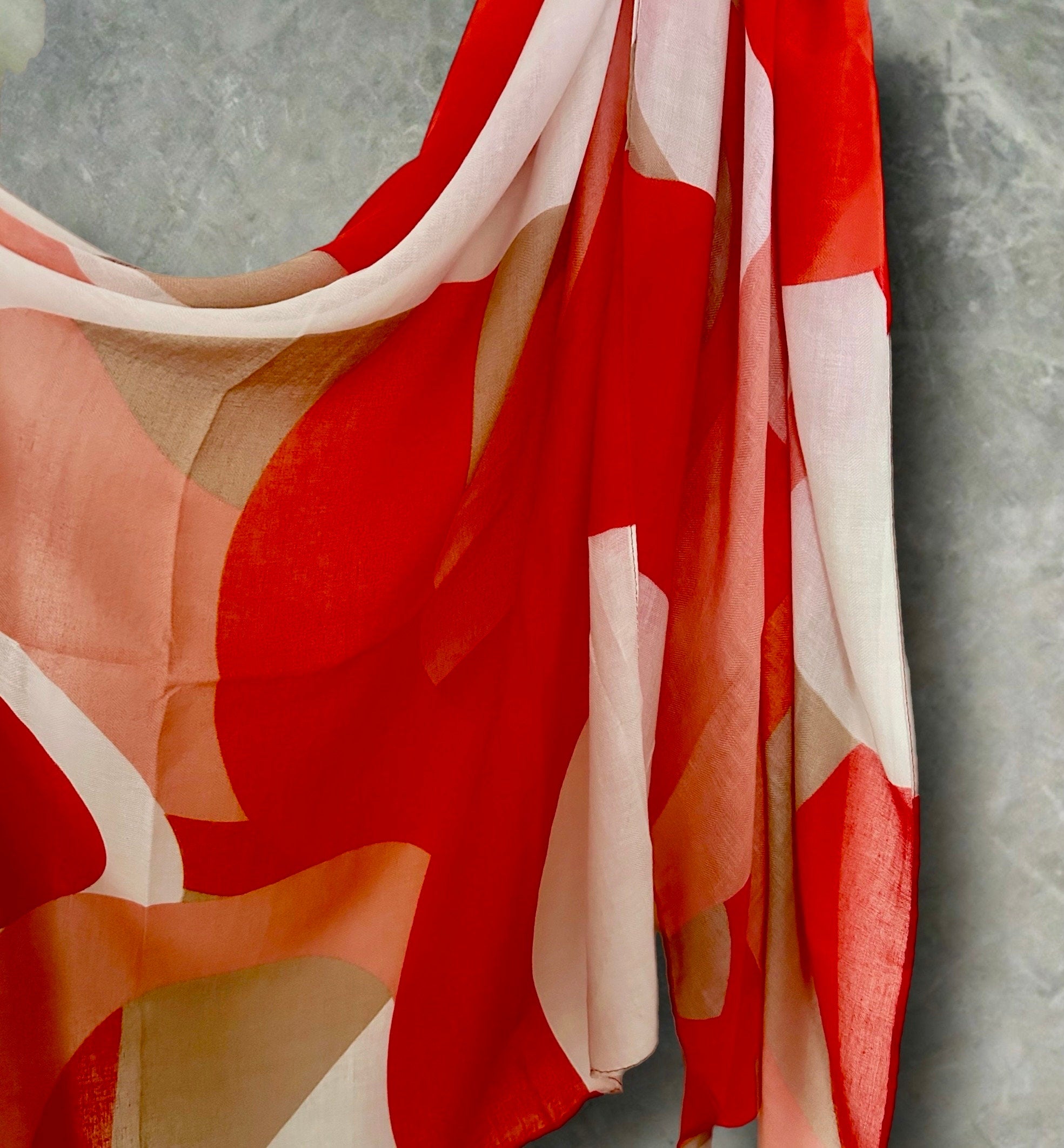 Red and White Geometric Abstract Cotton Scarf