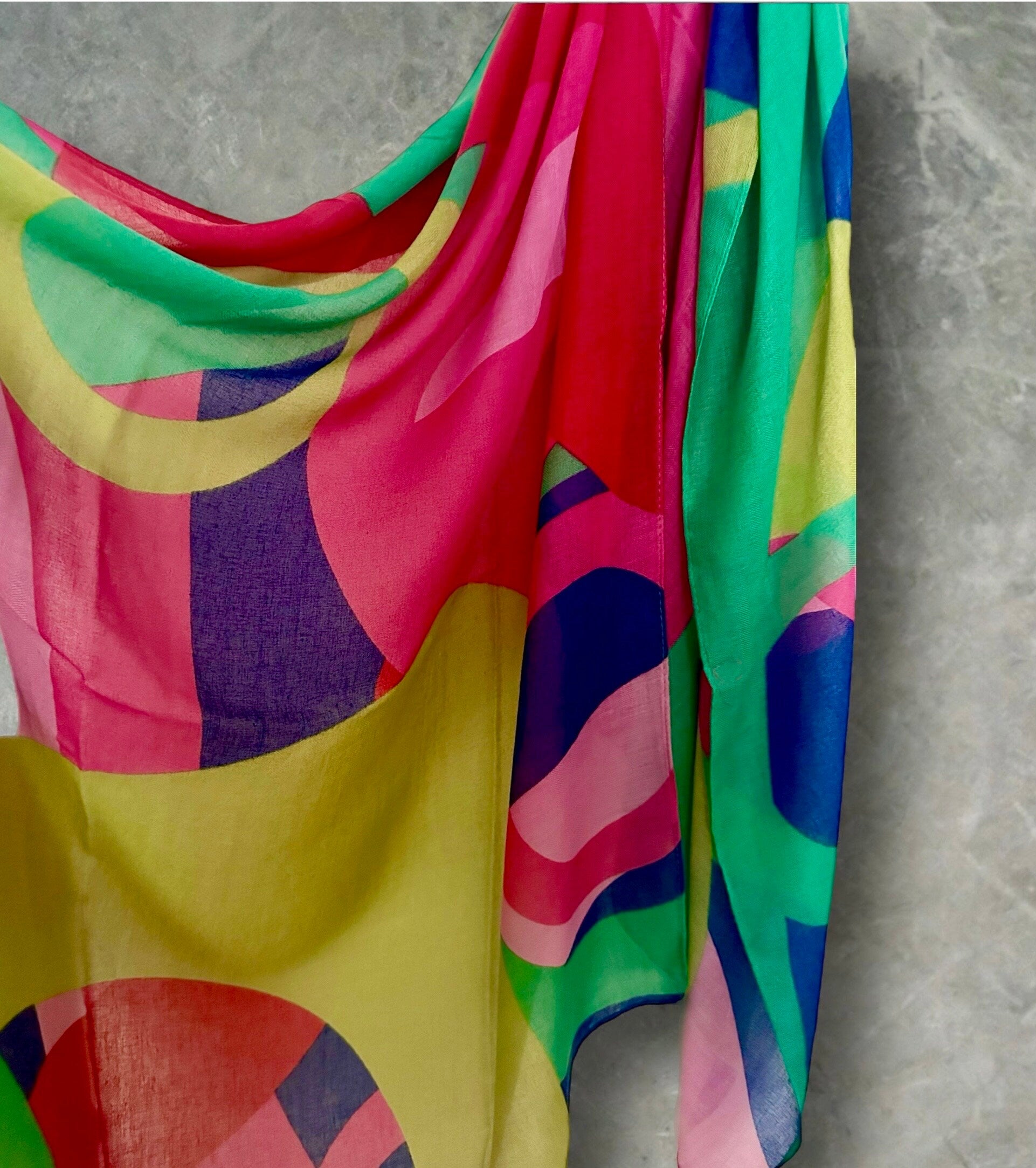 Green,Pink,Blue Geometric Abstract Cotton Scarf