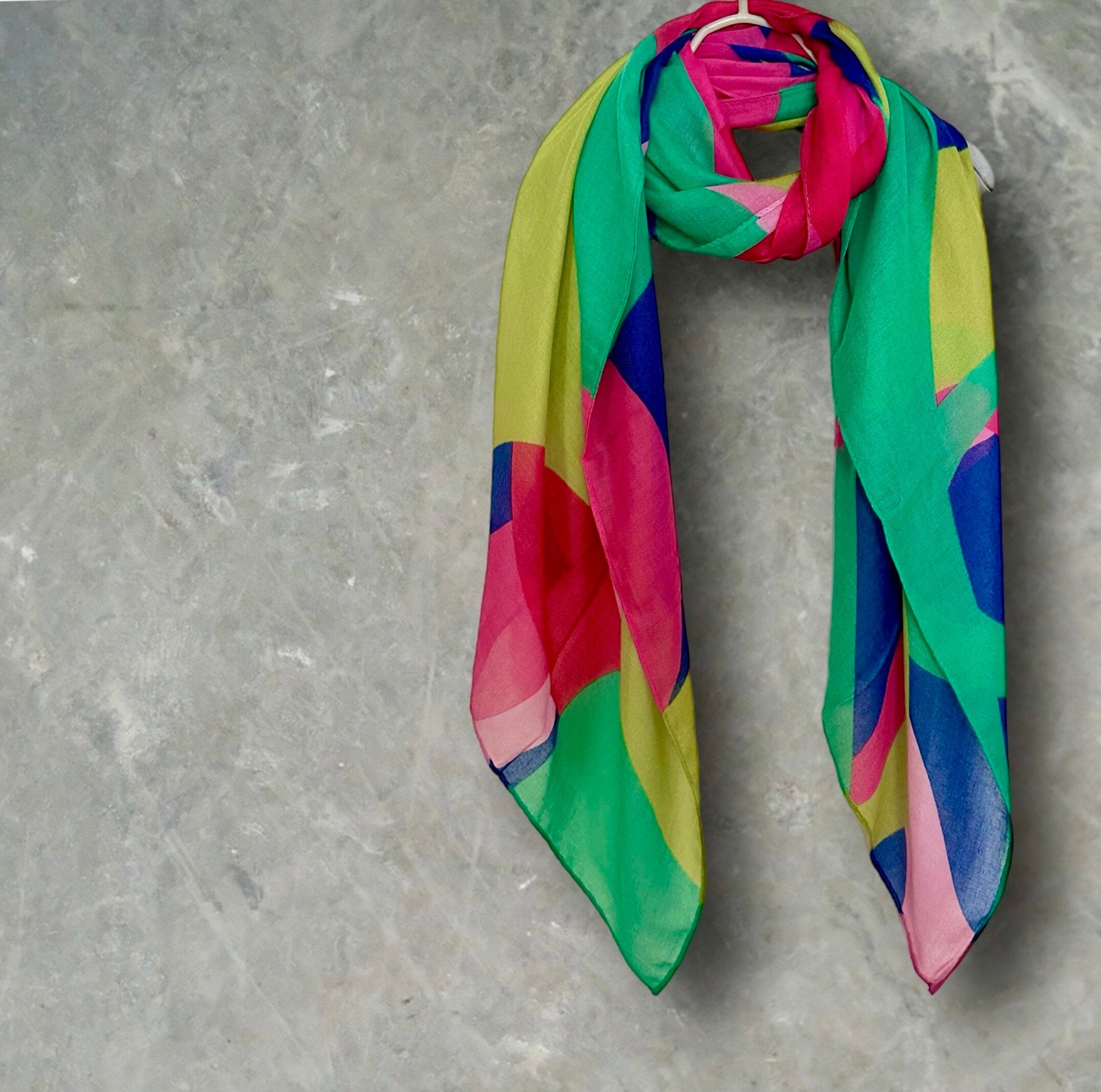 Green,Pink,Blue Geometric Abstract Cotton Scarf
