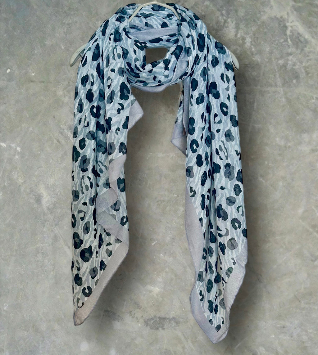 Grey White Leopard Pattern Cotton Scarf