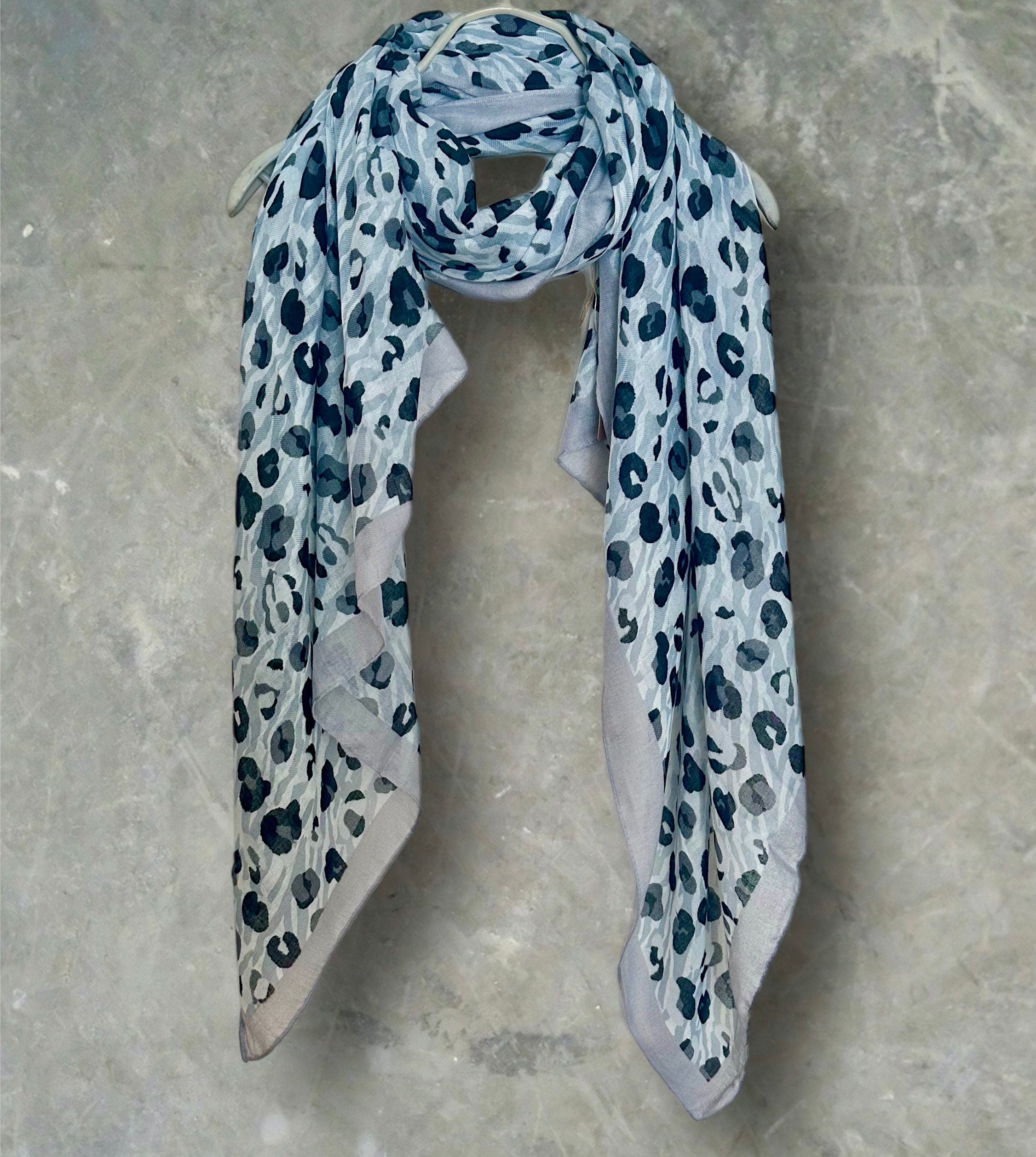 Grey White Leopard Pattern Cotton Scarf