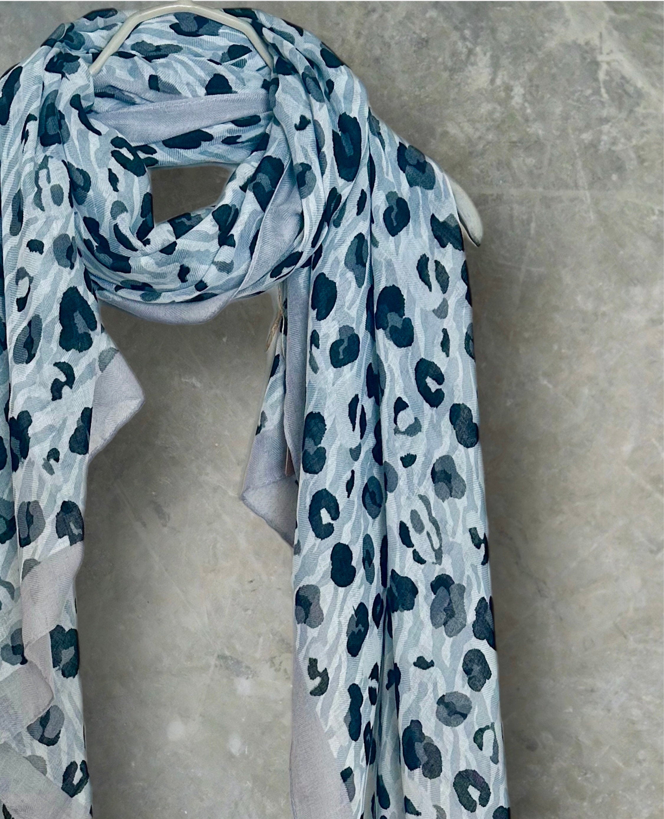 Grey White Leopard Pattern Cotton Scarf