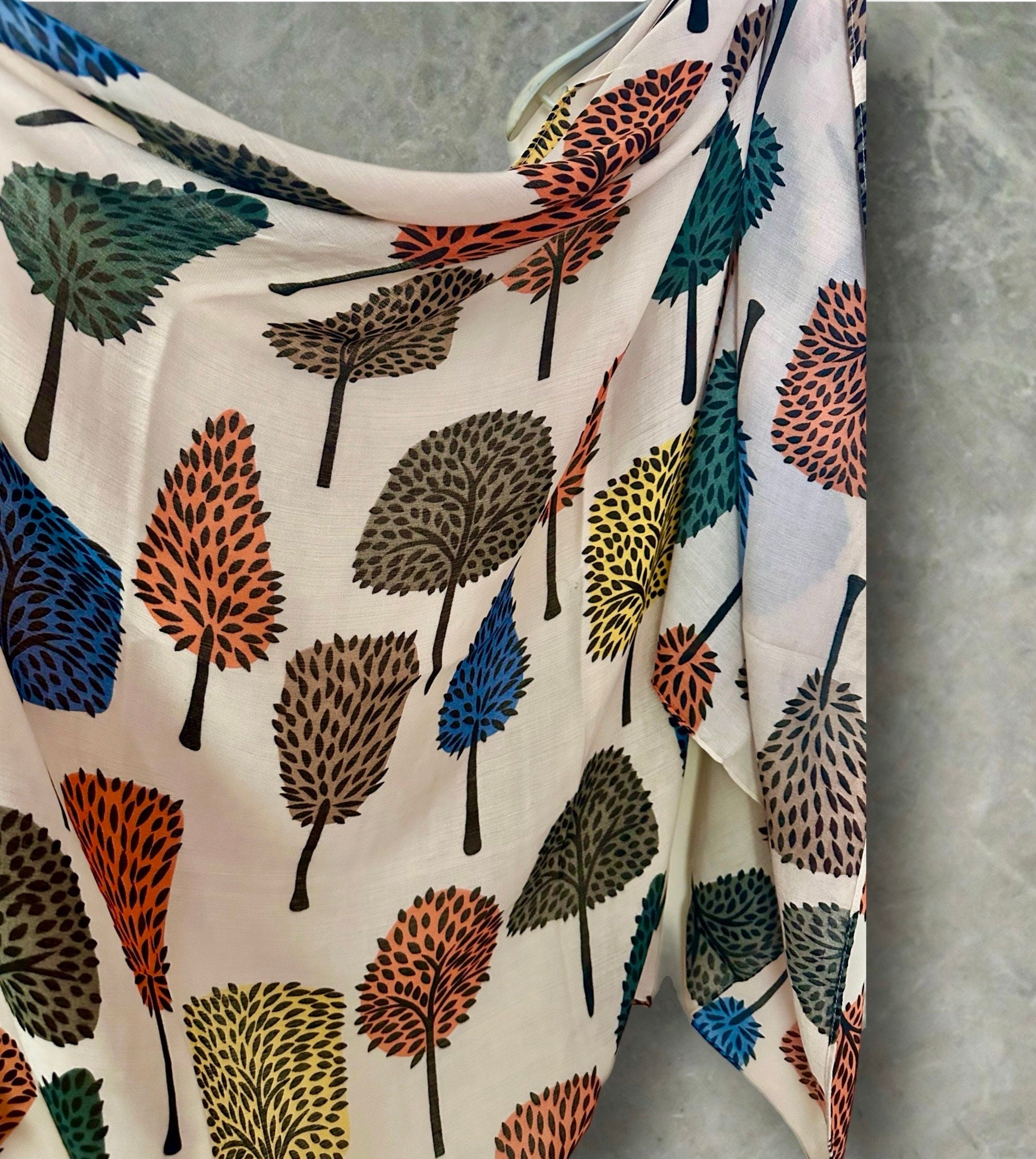 Stylish Light Pink Botanical Print Featuring various Tree Cotton Blend Scarf