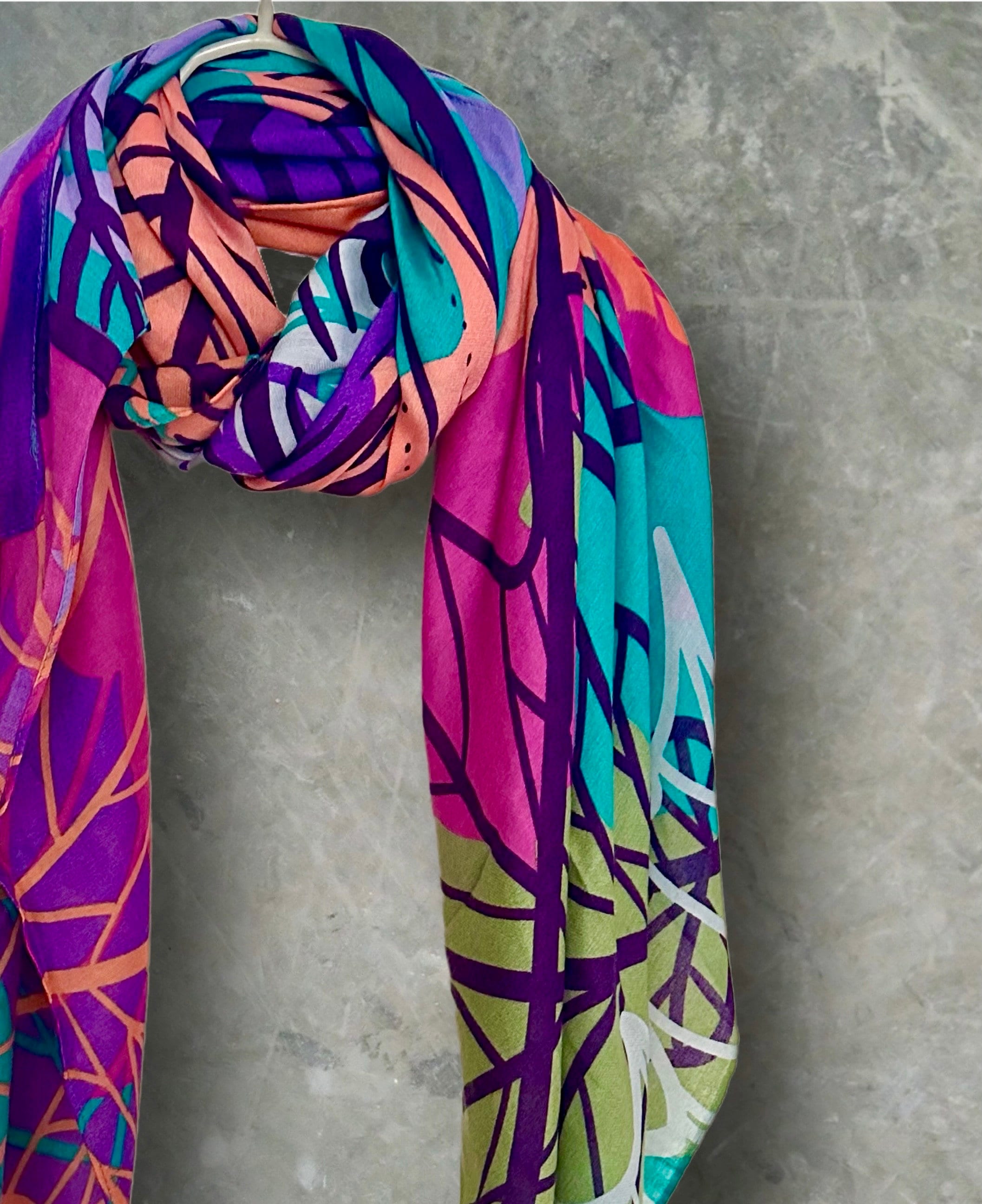 Stunning Purple Cotton Scarf Featuring Large Autumn Leaves