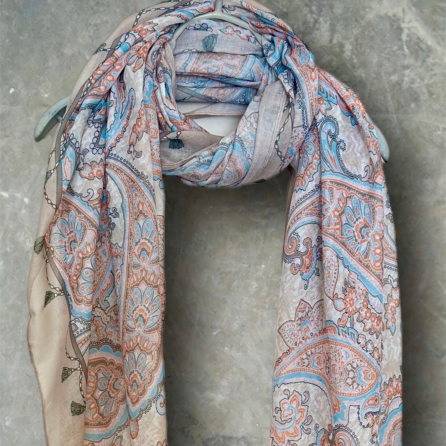 Beige Paisley Pattern Cotton Scarf, Ideal Gifts for Women on Mother's Day,Birthdays,Christmas,Versatile for All Seasons