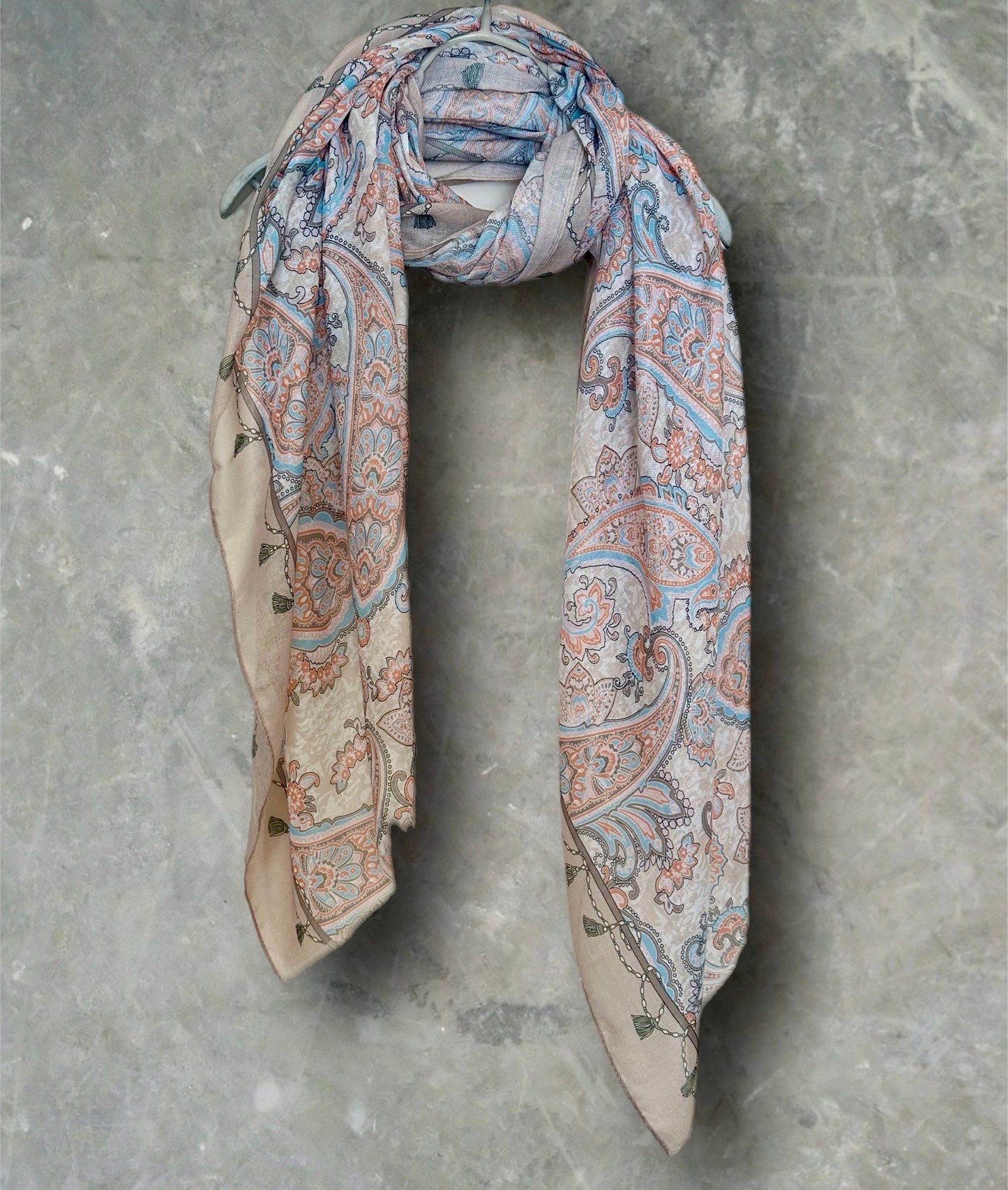 Beige Paisley Pattern Cotton Scarf, Ideal Gifts for Women on Mother's Day,Birthdays,Christmas,Versatile for All Seasons