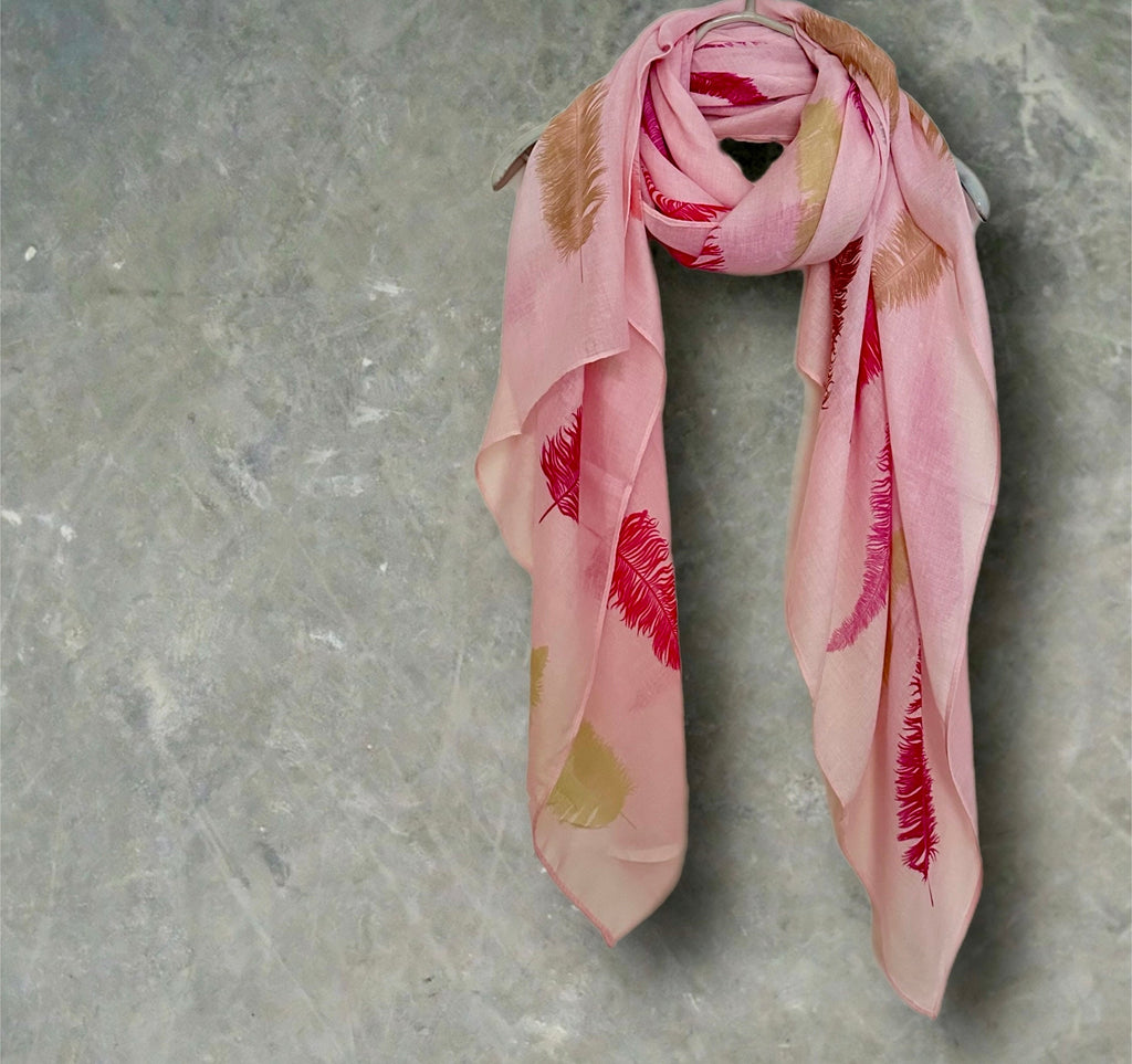 Feathered Pink Cotton Blend Scarf