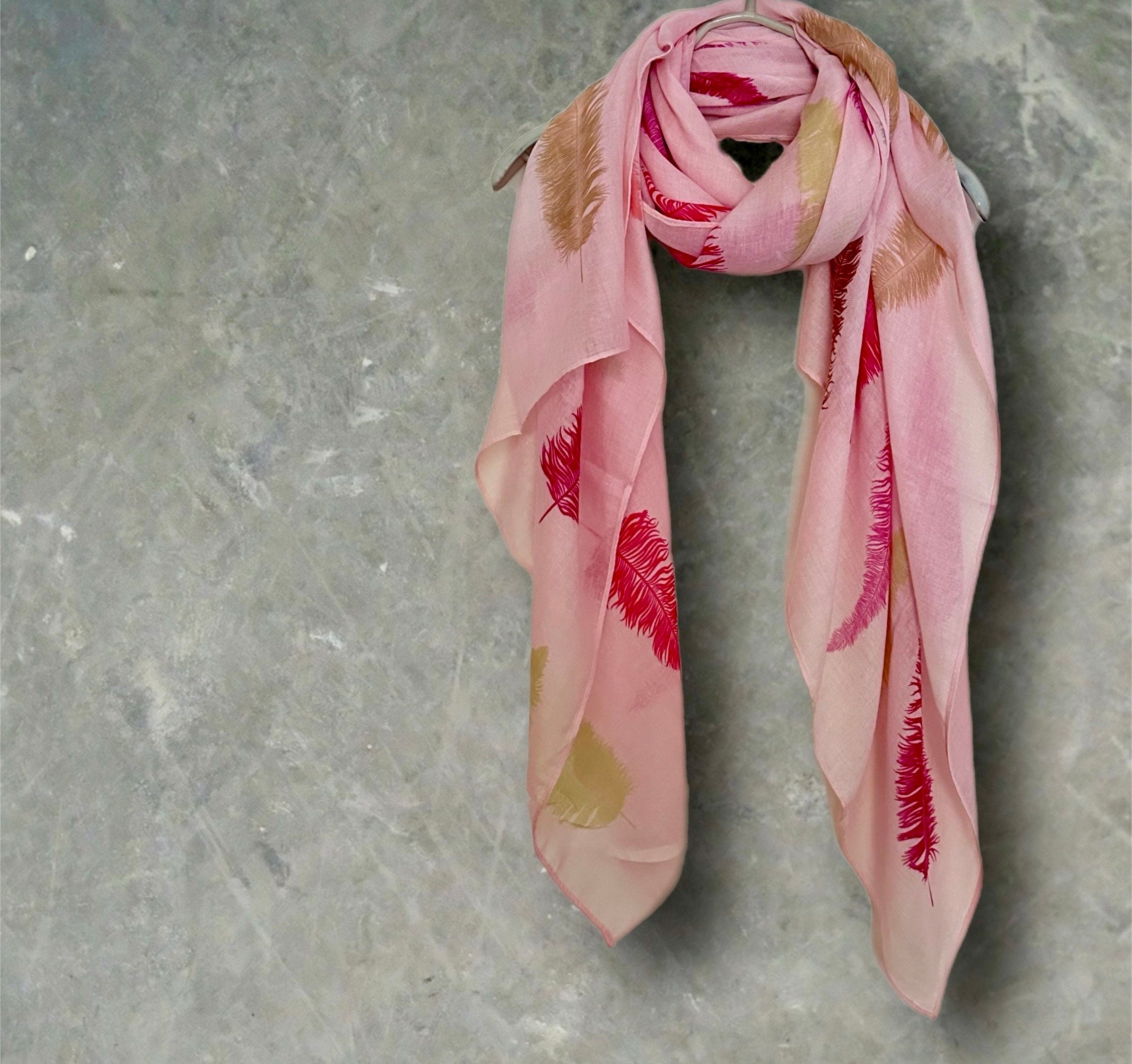 Feathered Pink Cotton Blend Scarf