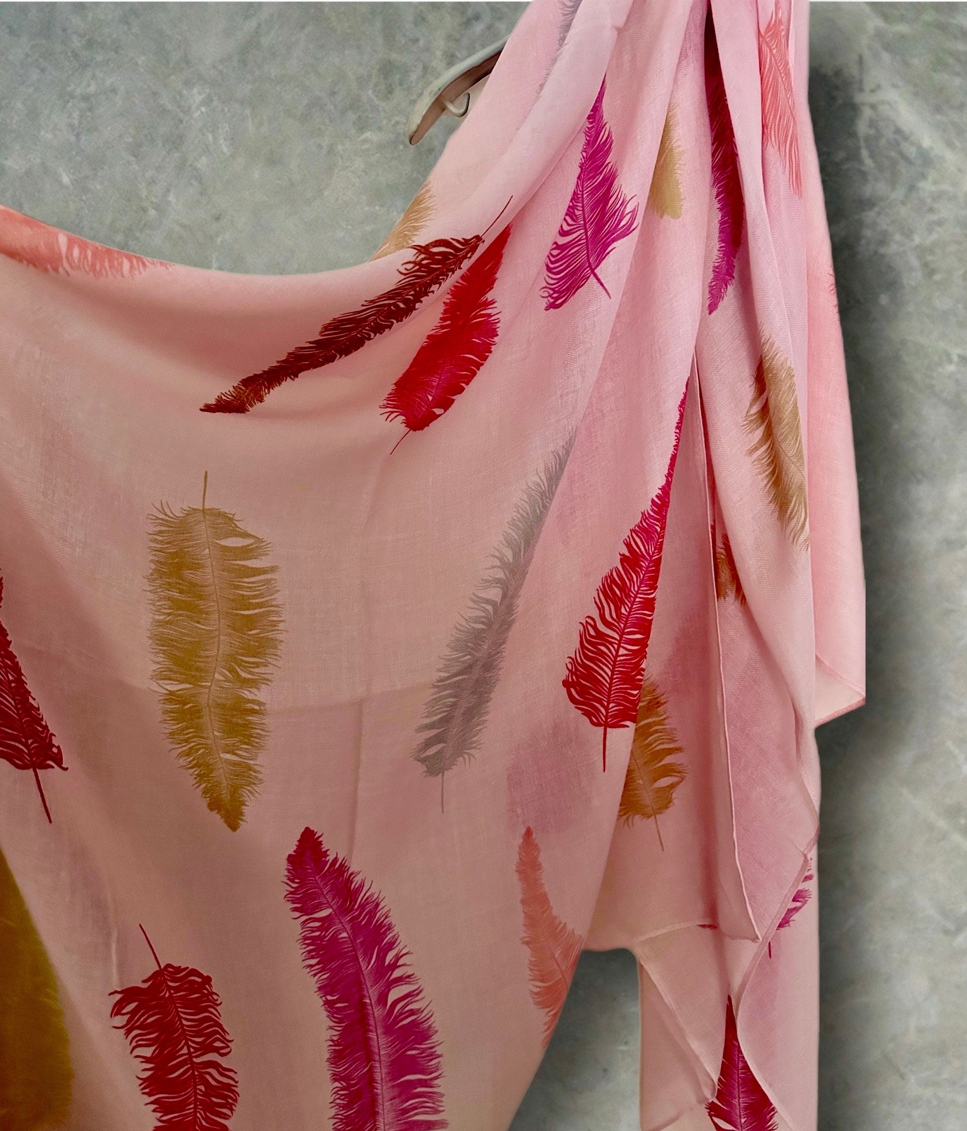 Feathered Pink Cotton Blend Scarf