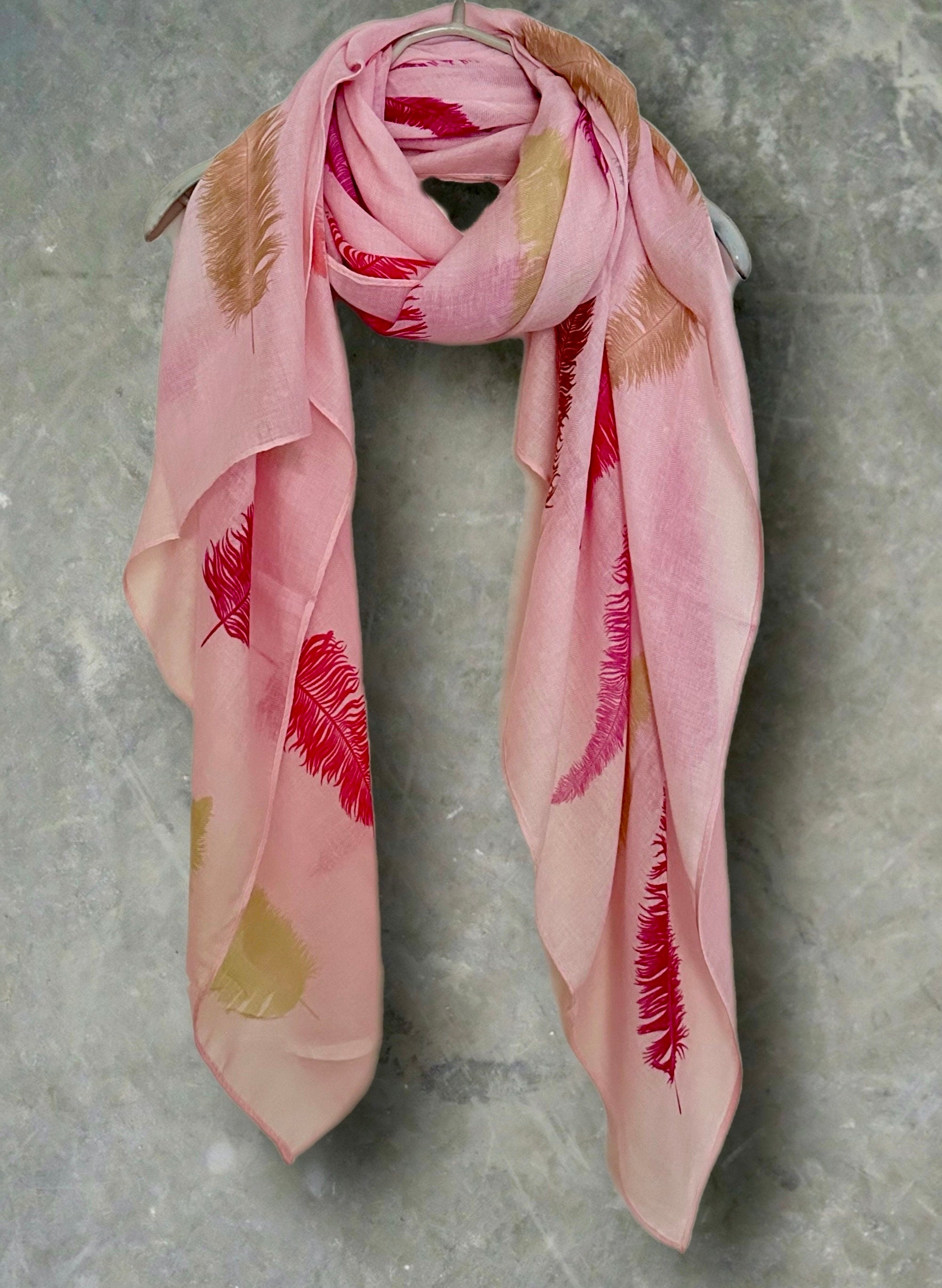 Feathered Pink Cotton Blend Scarf