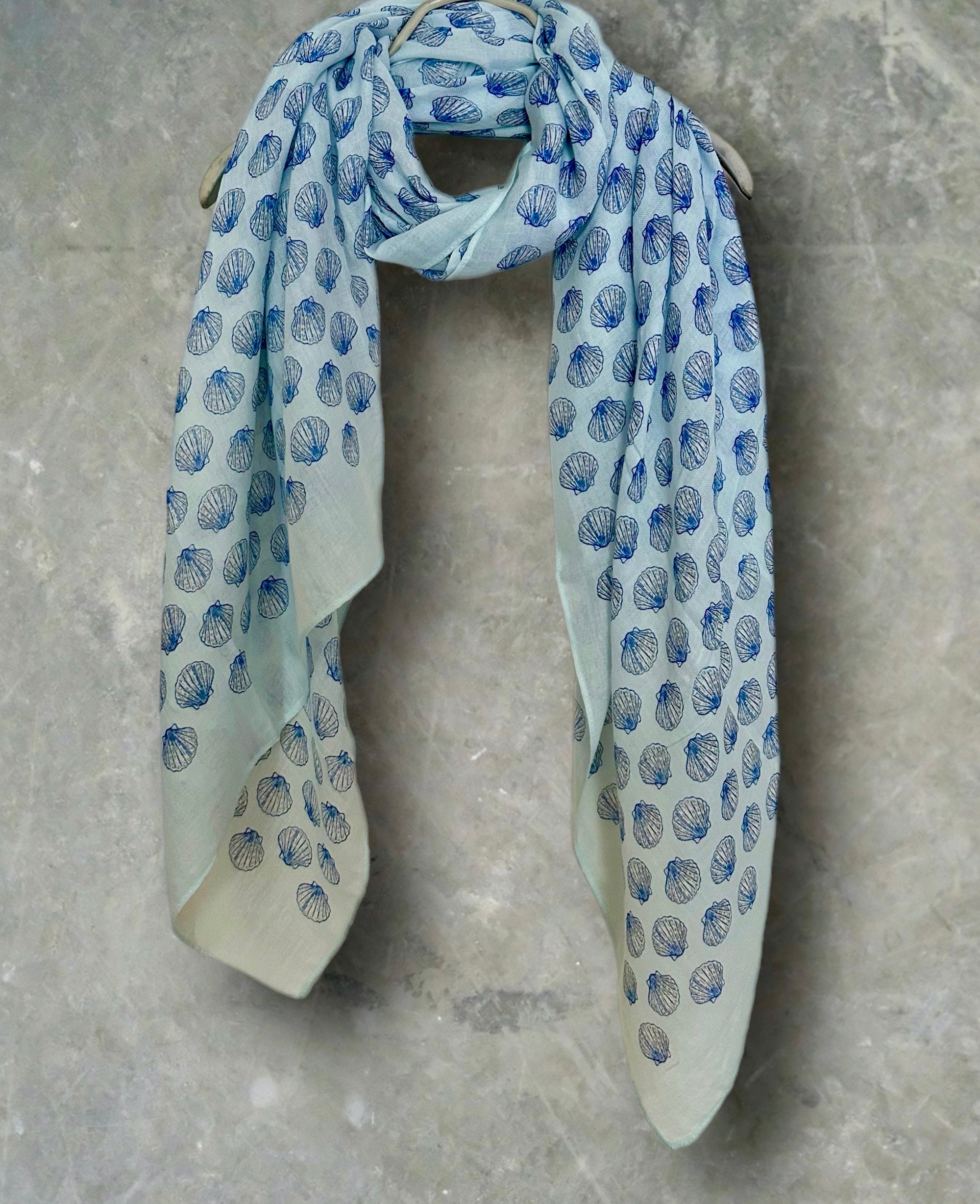 Light Blue Seashell Pattern Women Cotton Scarf