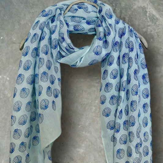 Light Blue Seashell Pattern Women Cotton Scarf,Versatile All-Season Accessory,Ideal Birthday Gift for Her,Wife,Mom,Girlfriend and Christmas