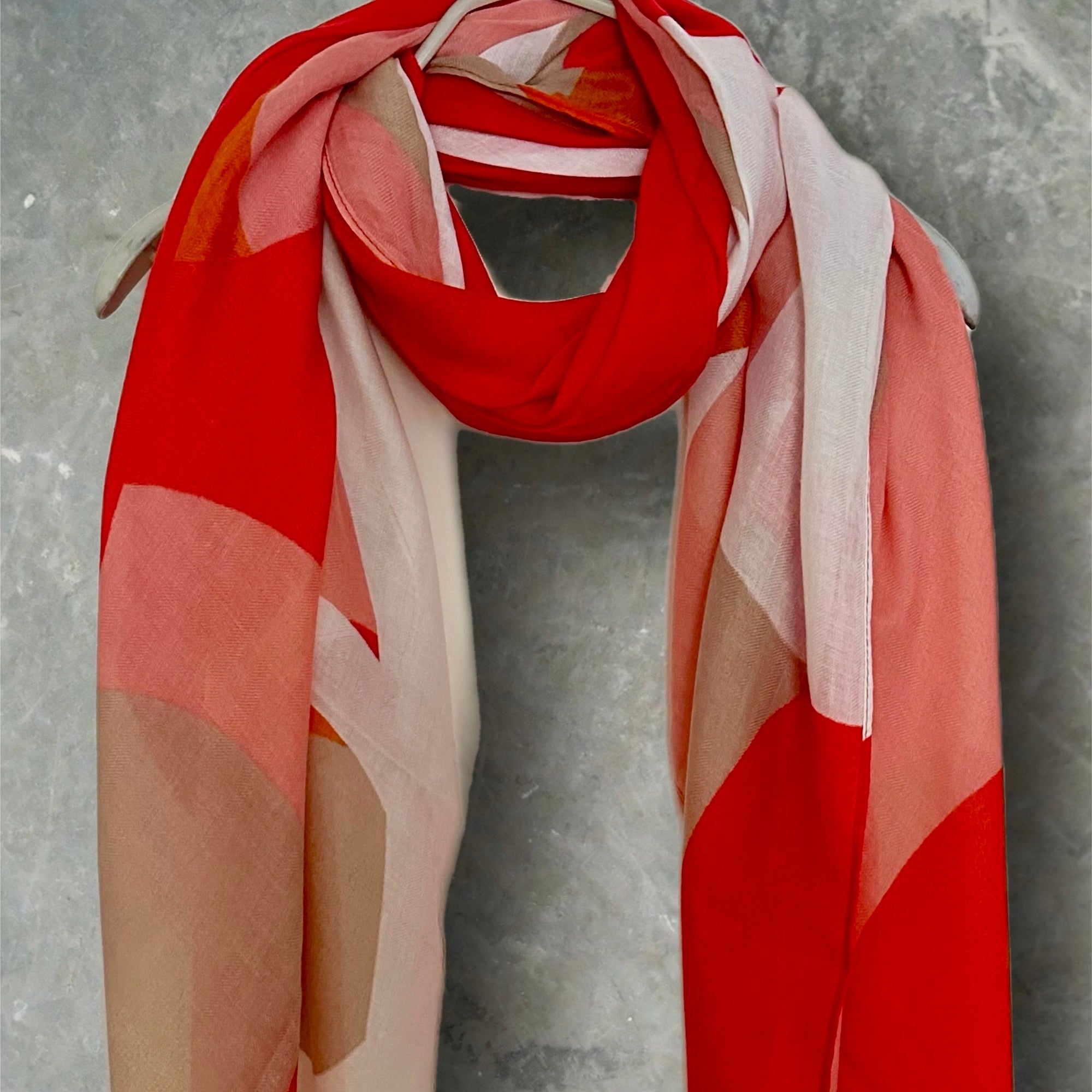 Red and White Geometric Abstract Cotton Scarf
