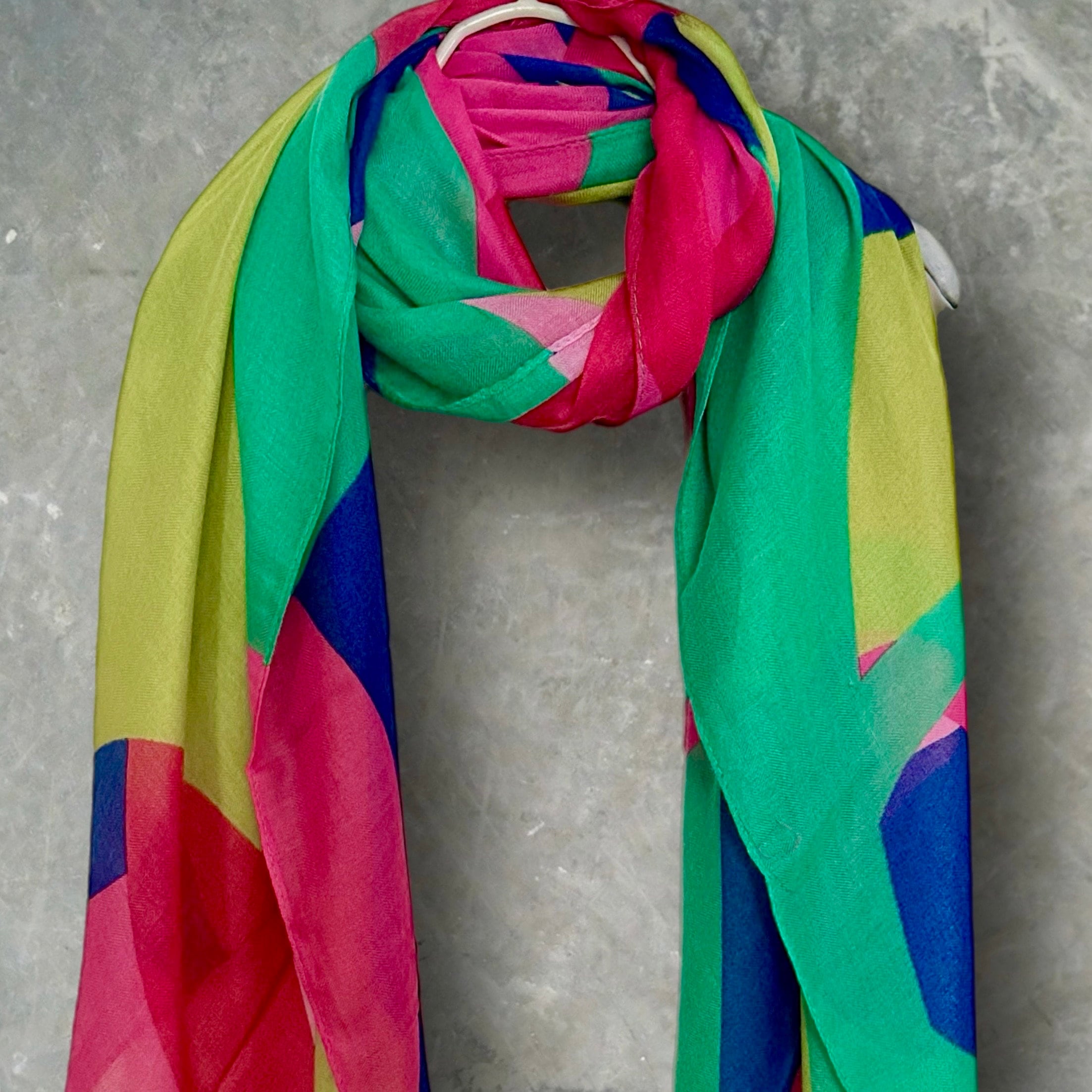 Green,Pink,Blue Geometric Abstract Cotton Scarf