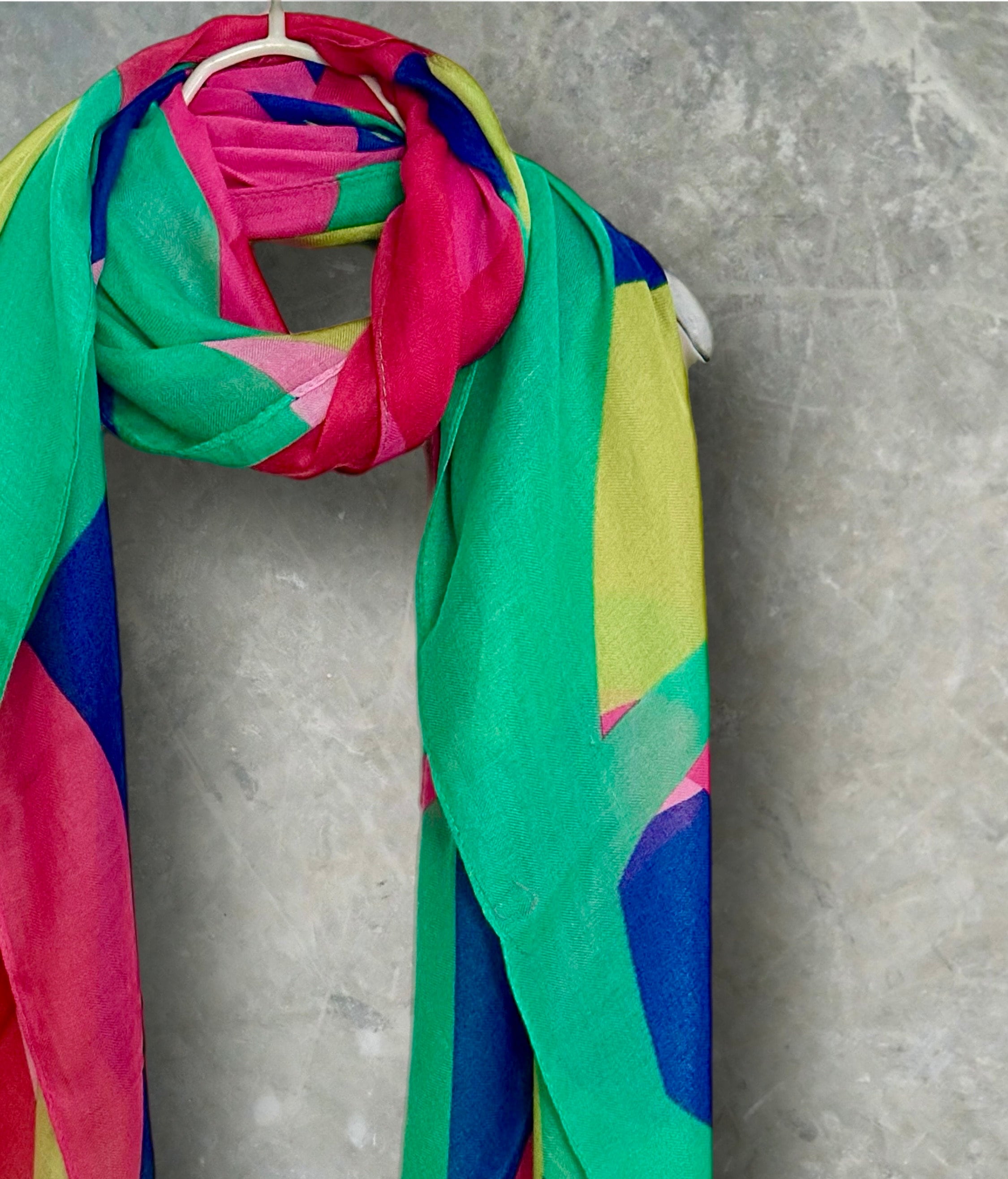 Green,Pink,Blue Geometric Abstract Cotton Scarf