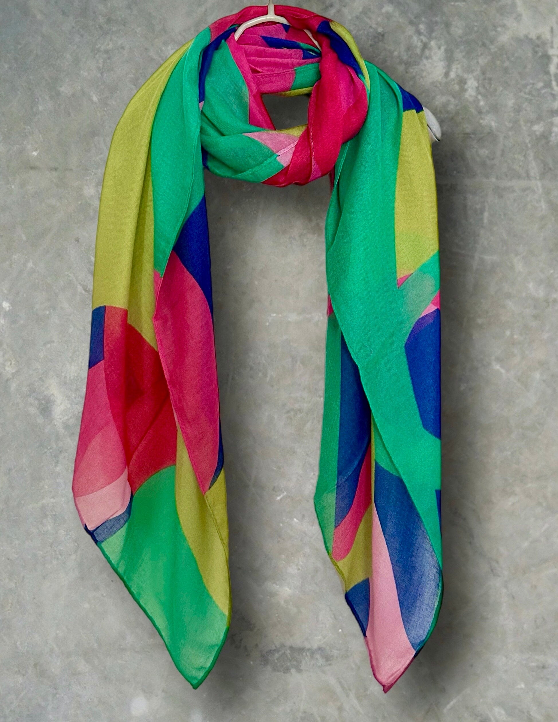 Green,Pink,Blue Geometric Abstract Cotton Scarf