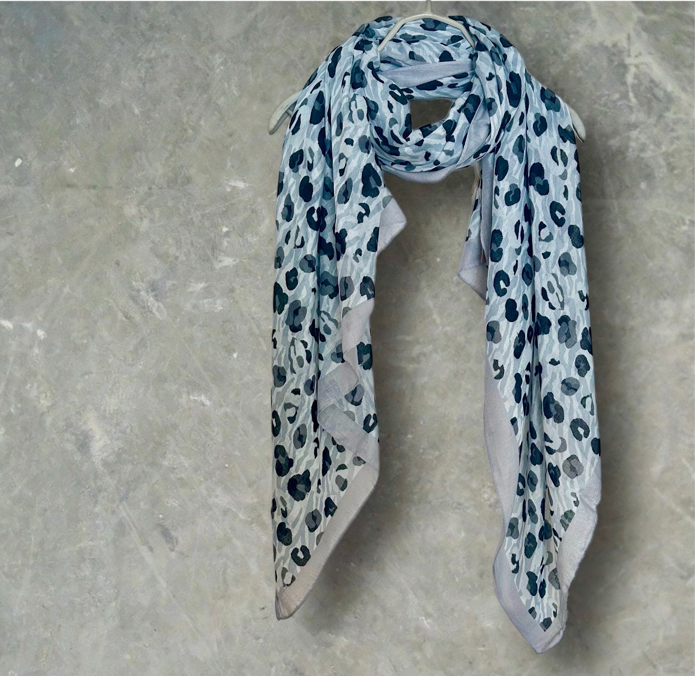 Grey White Leopard Pattern Cotton Scarf