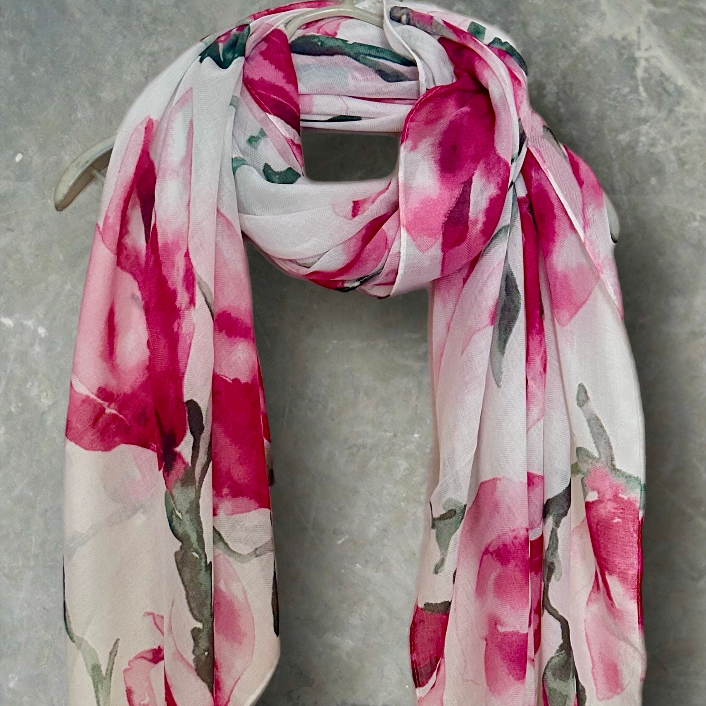 White Watercolor Magnolia Flowers Cotton Blend Scarf