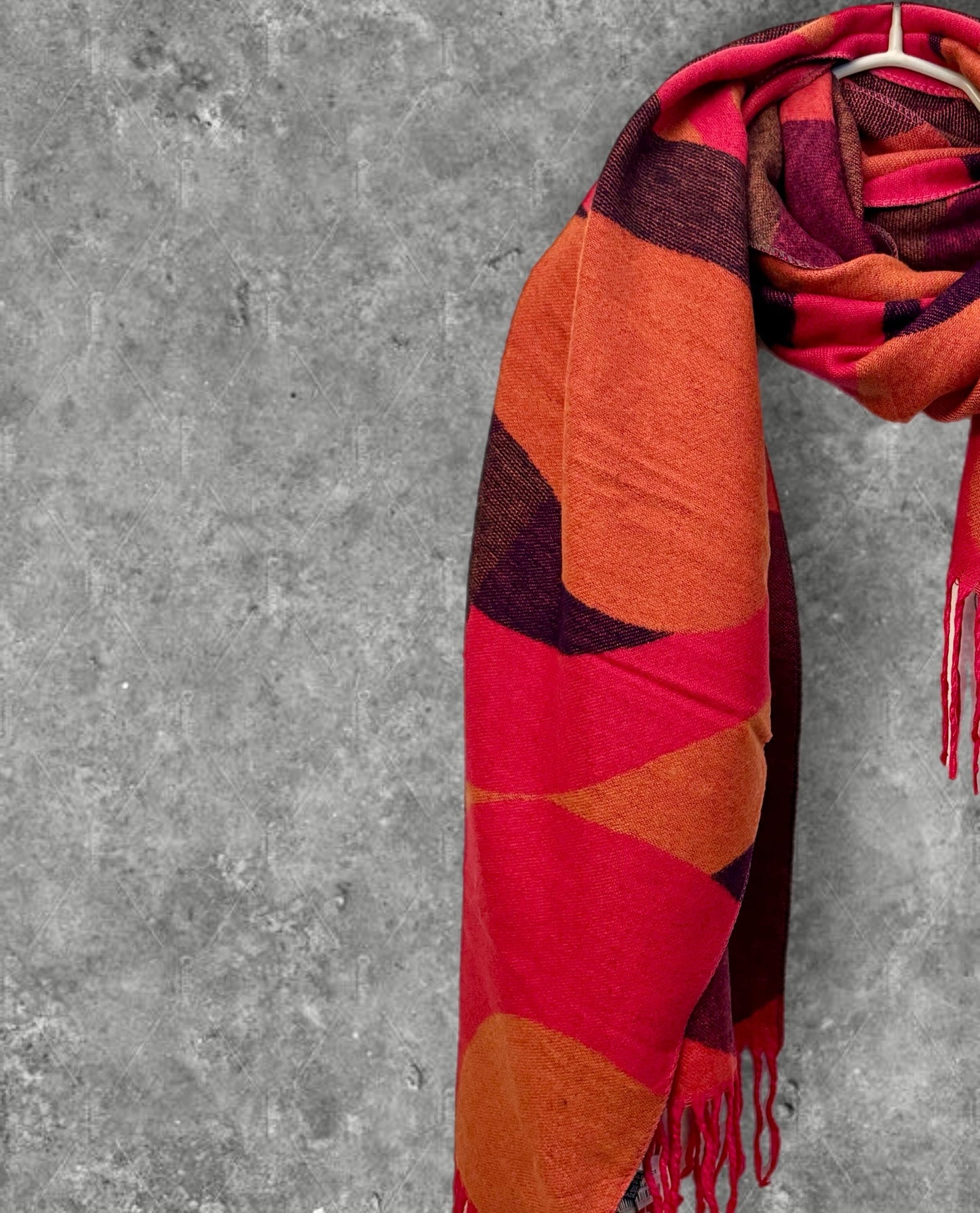 Beutifully Crafted Red/Pink Geometric Cashmere Scarf,Cozy Winter Accessory,Ideal Gifts for Her Birthday or Christmas