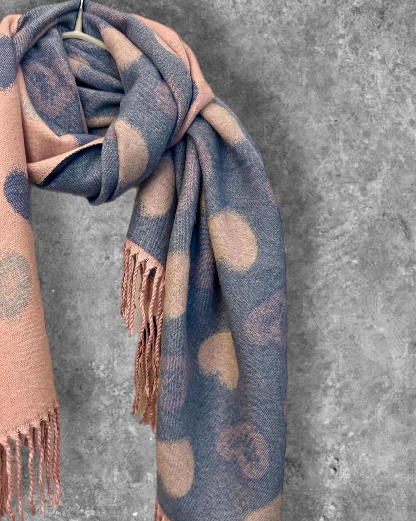 Double-Sided Pink/Grey Cashmere Scarf with Love Heart Pattern,Perfect Winter Accessory and Gift for Her Birthday, Anniversary or Christmas