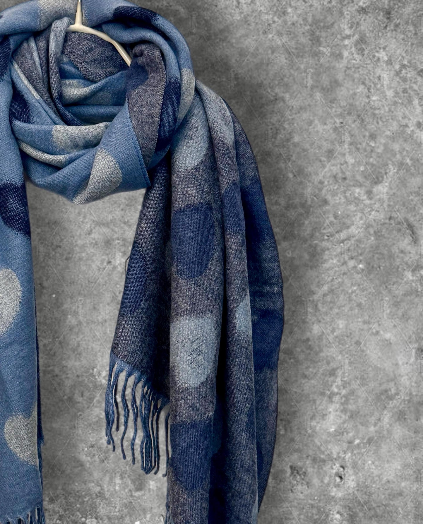 Reversible Navy Blue and Grey Cashmere Scarf with Love Heart Print,Perfect Winter Accessory and Gift for Her Birthday or Christmas