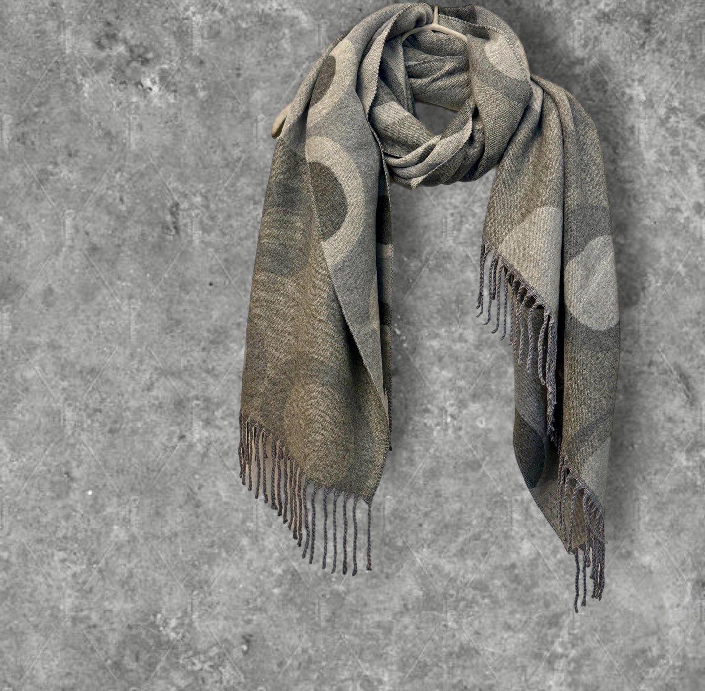 Reversible Cashmere Scarf in Two-Tone Grey with Circle Pattern,The Ideal Cold-Weather Accessory and Gift for Her,Birthdays or Christmas