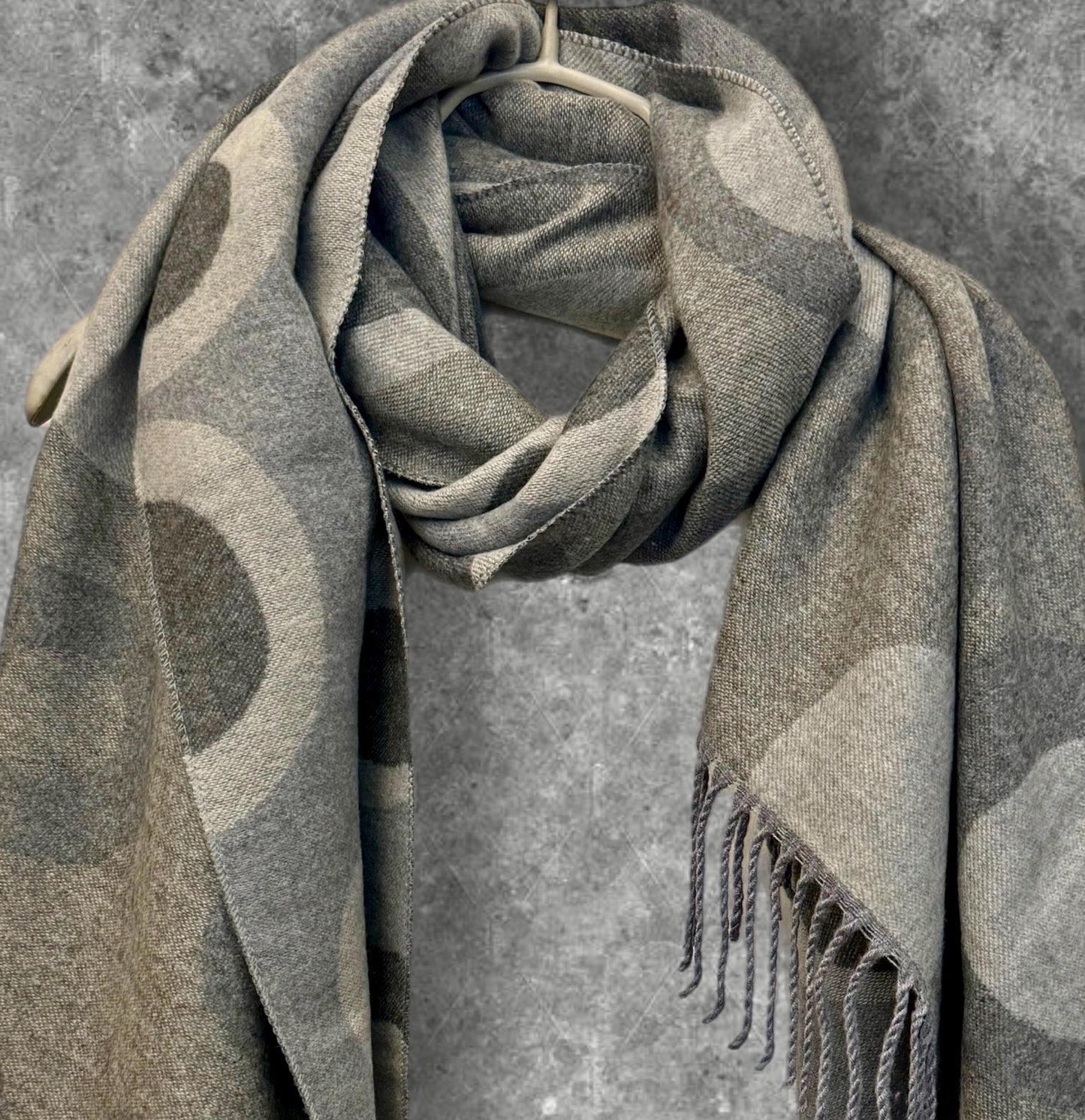 Reversible Cashmere Scarf in Two-Tone Grey with Circle Pattern,The Ideal Cold-Weather Accessory and Gift for Her,Birthdays or Christmas