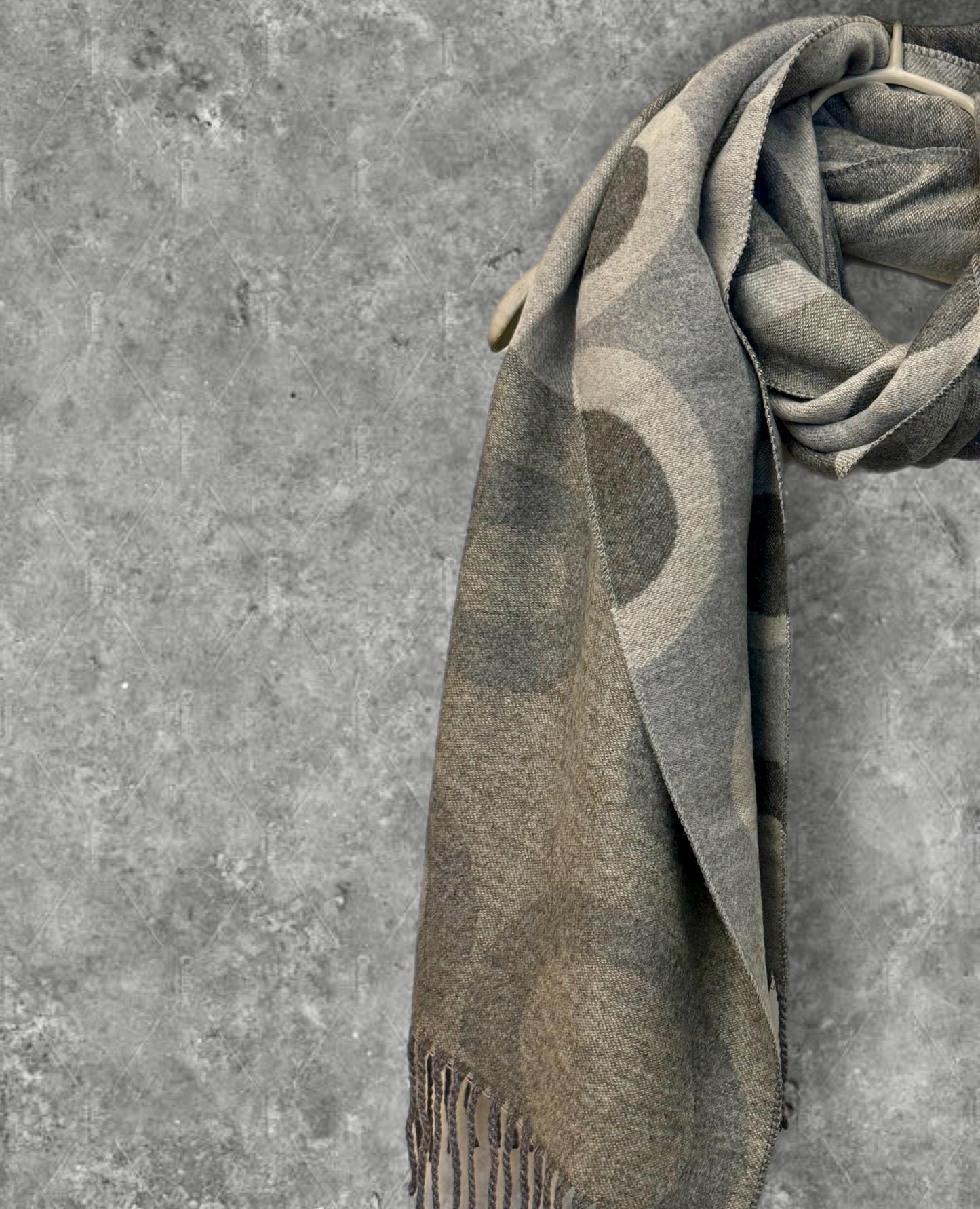 Reversible Cashmere Scarf in Two-Tone Grey with Circle Pattern,The Ideal Cold-Weather Accessory and Gift for Her,Birthdays or Christmas