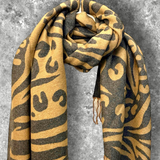 Stunning Beige/Grey Cashmere Scarf Featuring Zebra X Leopard Pattern,Great for Winter,Ideal Gifts for Her Birthday,Mothers Day and Christmas