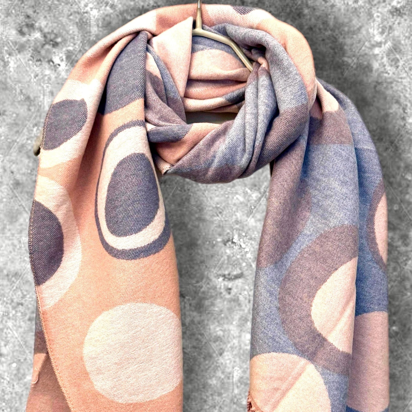 Reversible Pink and Grey Cashmere Scarf with Circle Pattern,Cozy Winter Accessory,Perfect Gift for Birthdays, Anniversaries and Christmas