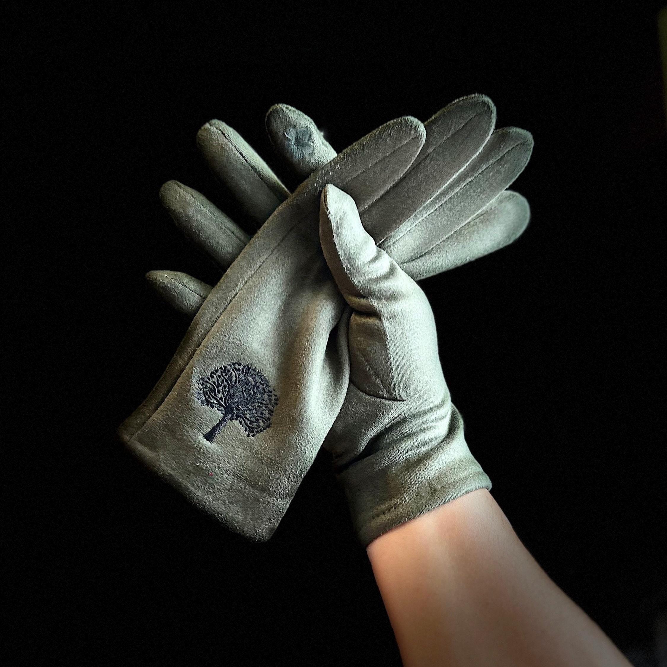 Olive Green Winter Gloves with Embroidery Mulberry Tree
