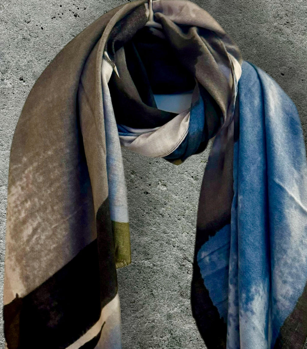 Elegant Blue-Grey Watercolor Brushstroke Scarf,Year-Round Accessory,Ideal Gift for Her,Birthday,Mother or Christmas