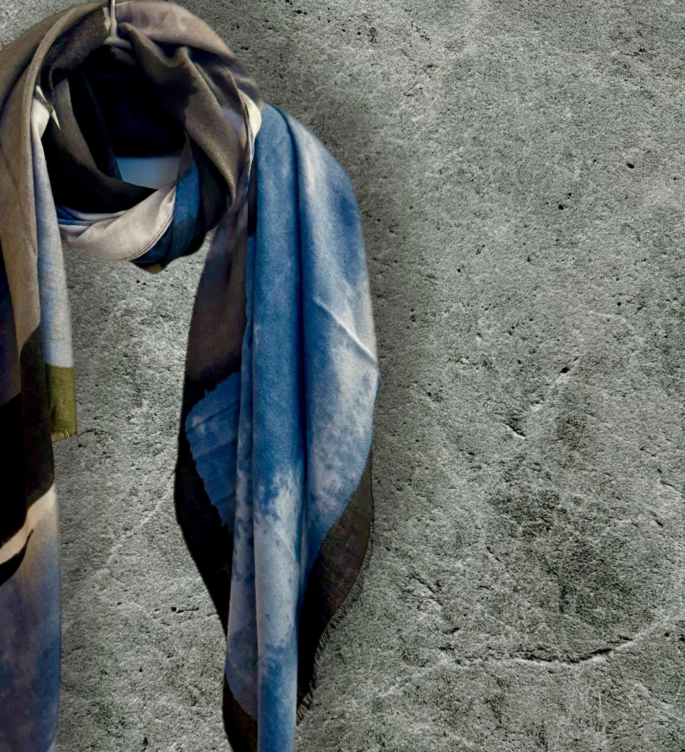Elegant Blue-Grey Watercolor Brushstroke Scarf,Year-Round Accessory,Ideal Gift for Her,Birthday,Mother or Christmas