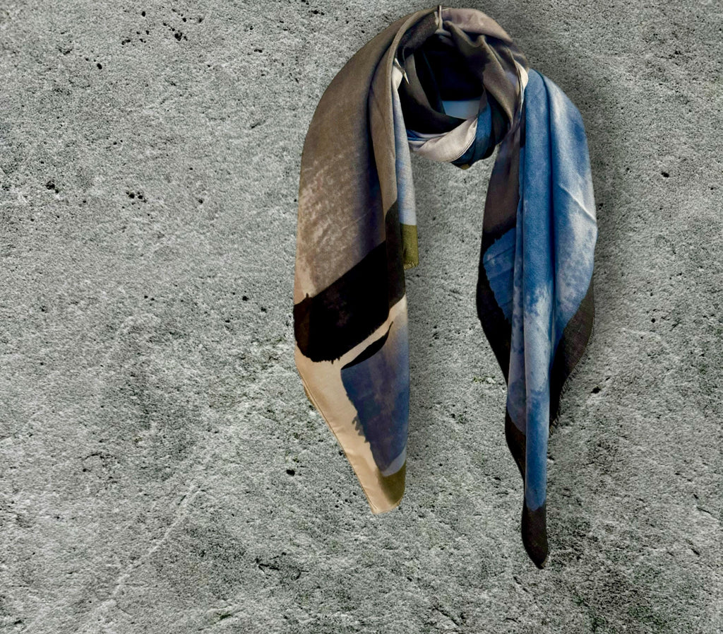 Elegant Blue-Grey Watercolor Brushstroke Scarf,Year-Round Accessory,Ideal Gift for Her,Birthday,Mother or Christmas