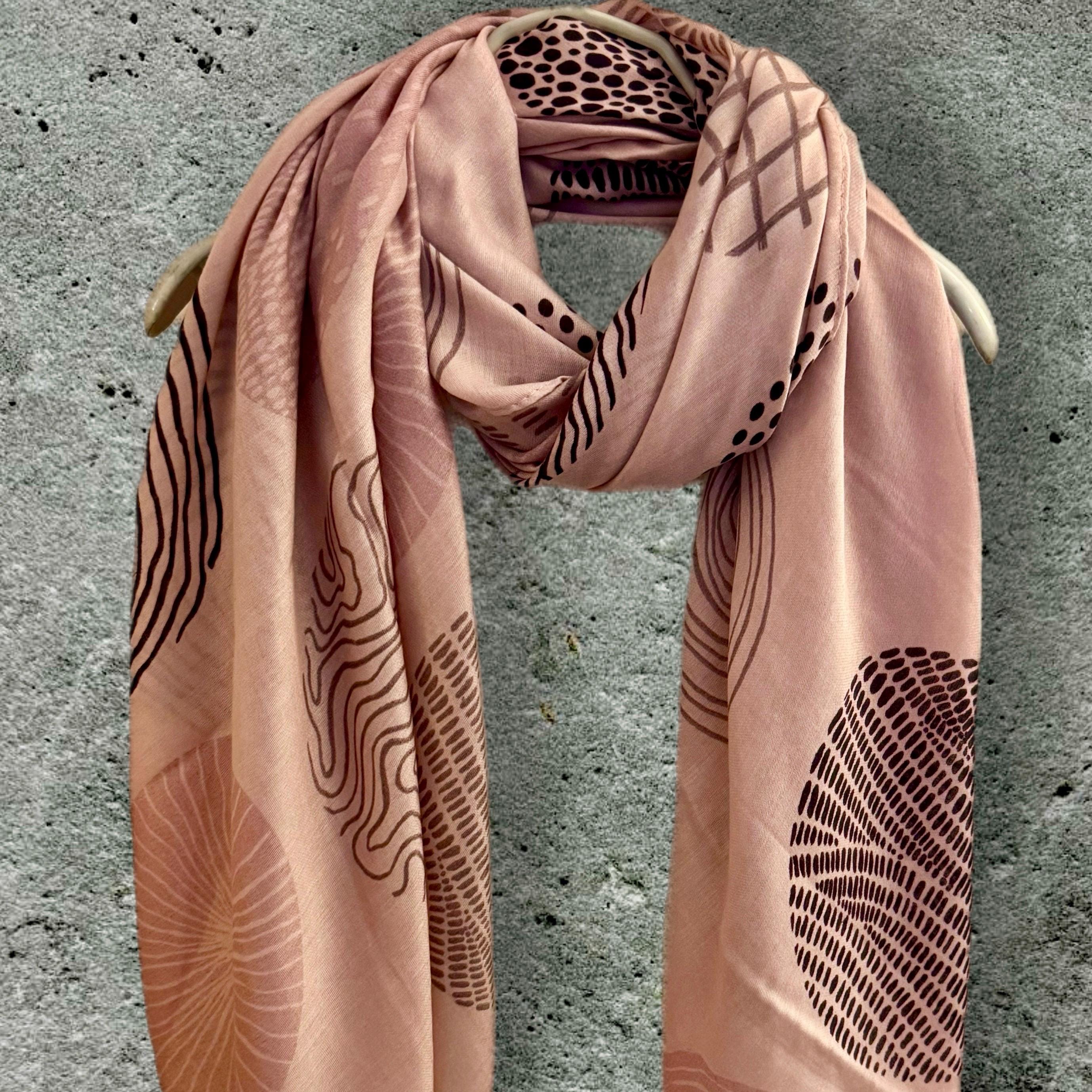 Dusty Pink Scarf Featuring Abstract Circular Designs