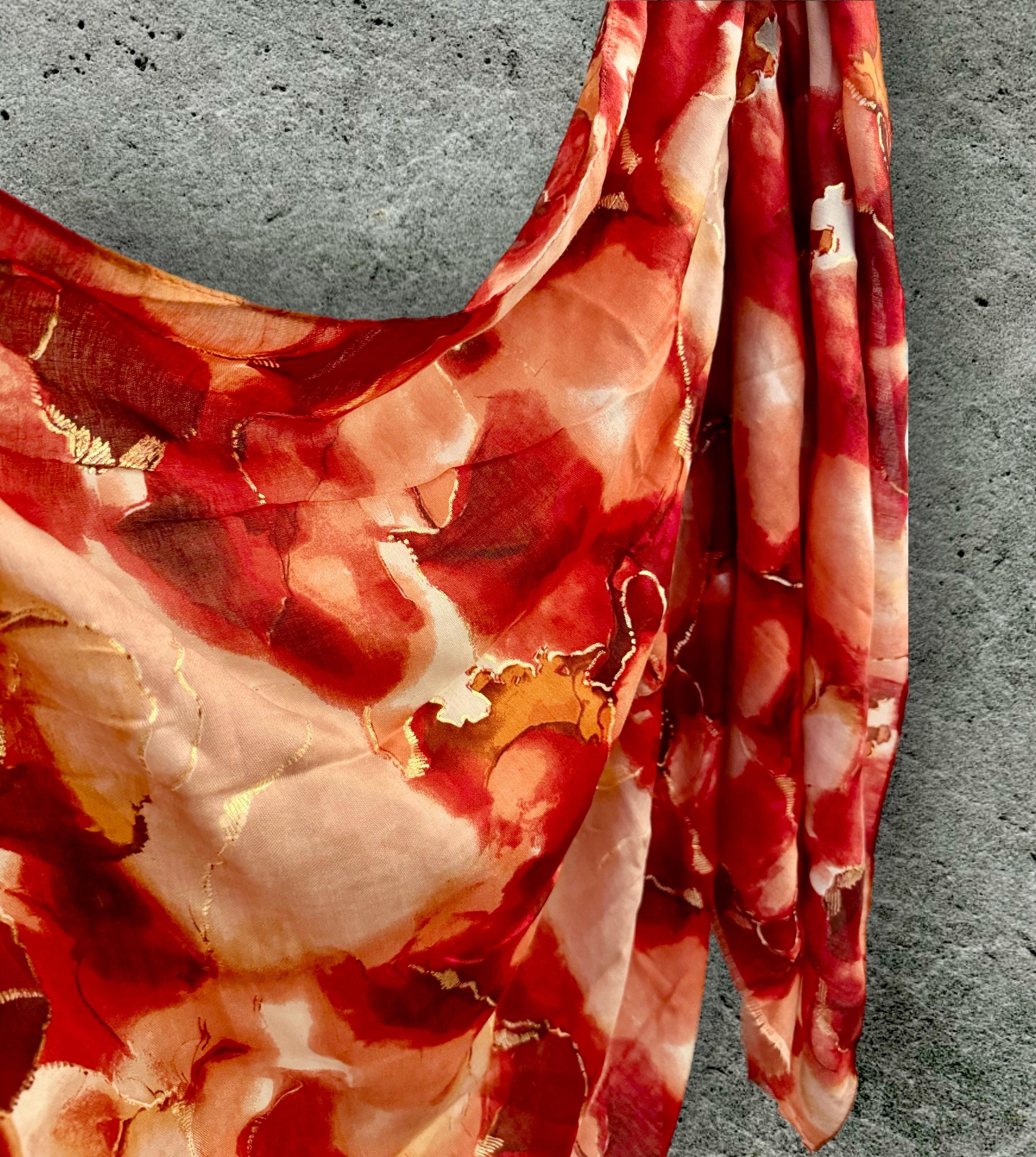 Maroon Red Scarf Adorned Watercolor Pattern with Gold Accents,for Any Season.A thoughtful Gifts for Her,Birthday,Mom or Christmas