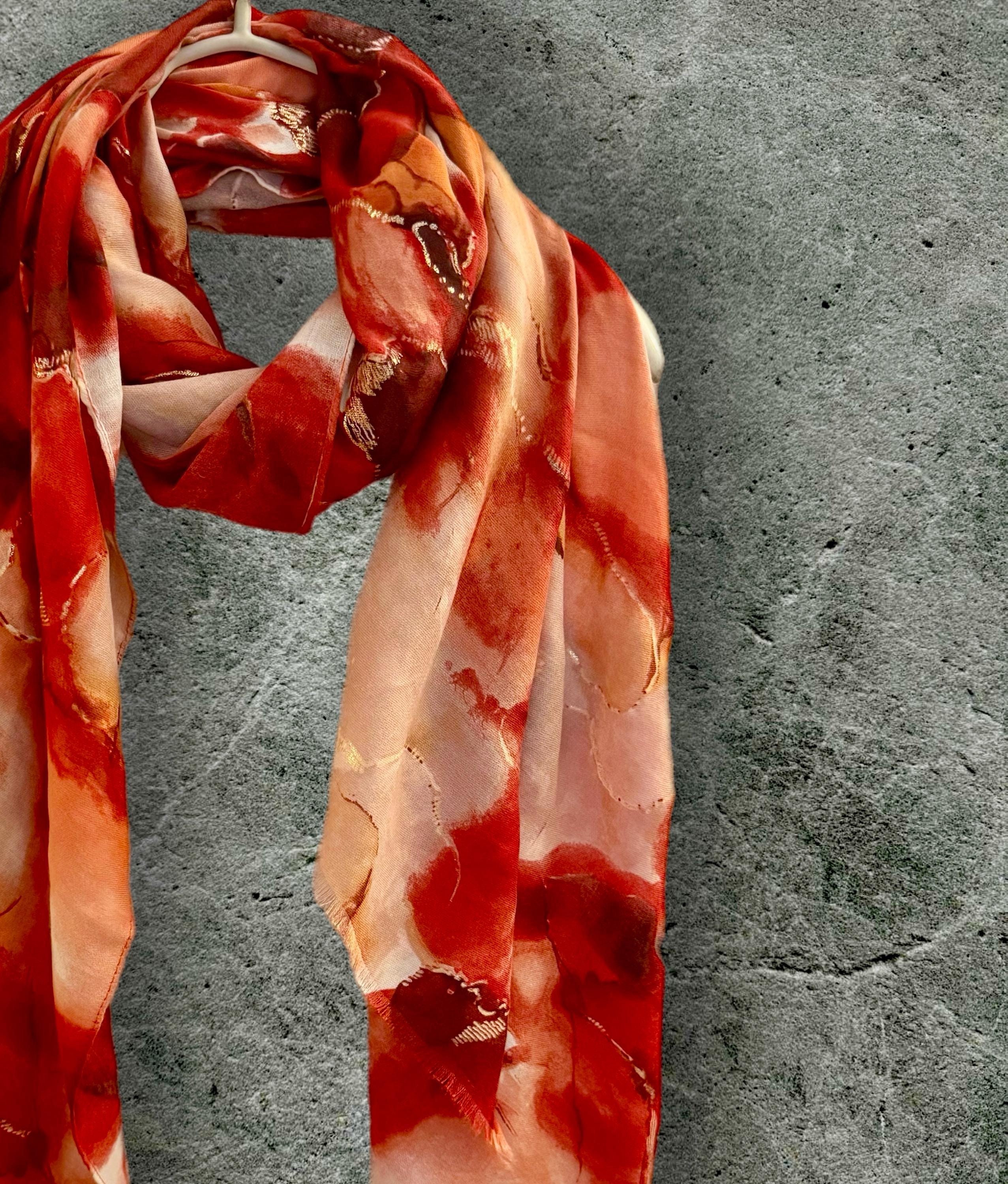 Maroon Red Scarf Adorned Watercolor Pattern with Gold Accents,for Any Season.A thoughtful Gifts for Her,Birthday,Mom or Christmas