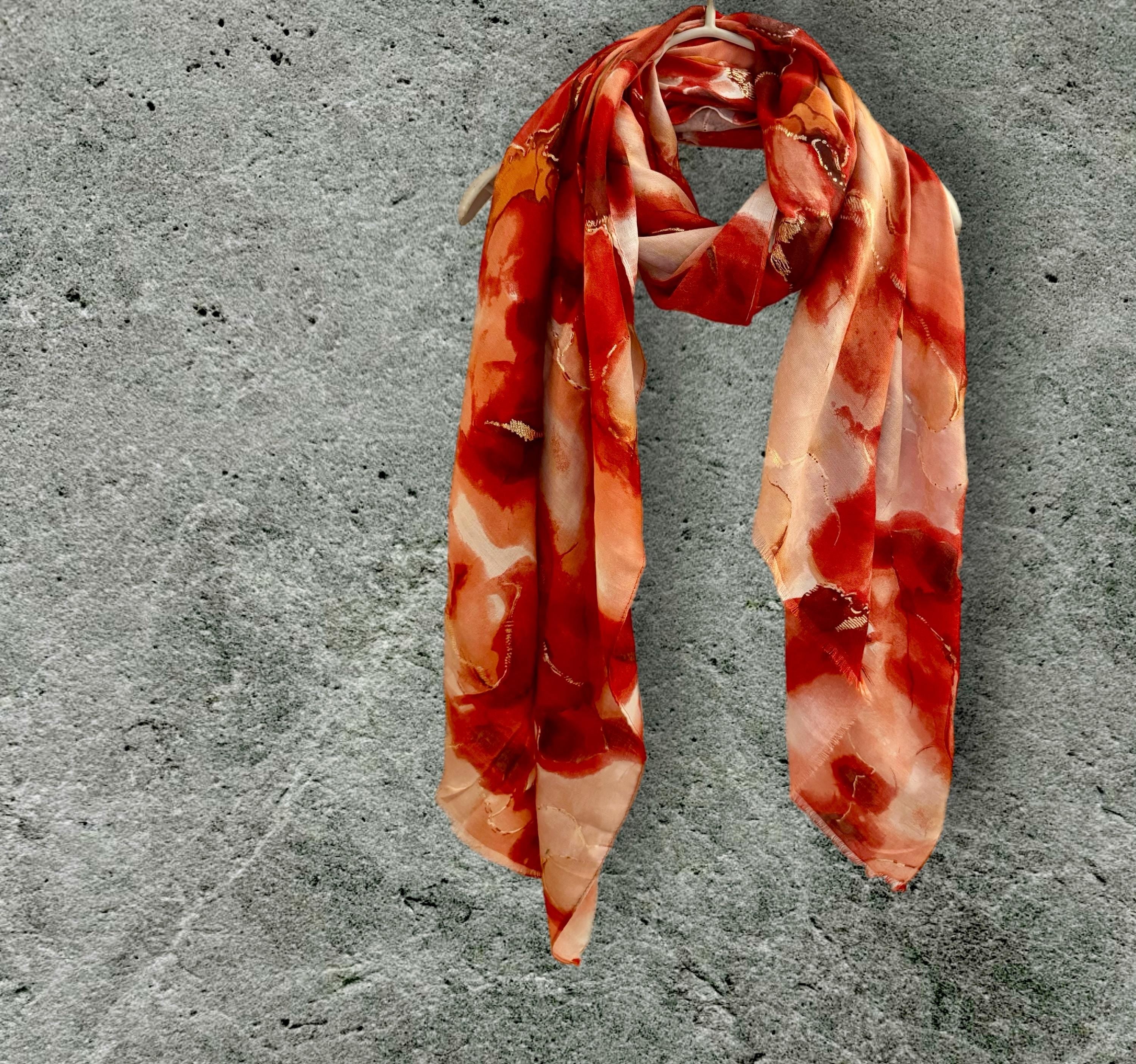 Maroon Red Scarf Adorned Watercolor Pattern with Gold Accents,for Any Season.A thoughtful Gifts for Her,Birthday,Mom or Christmas