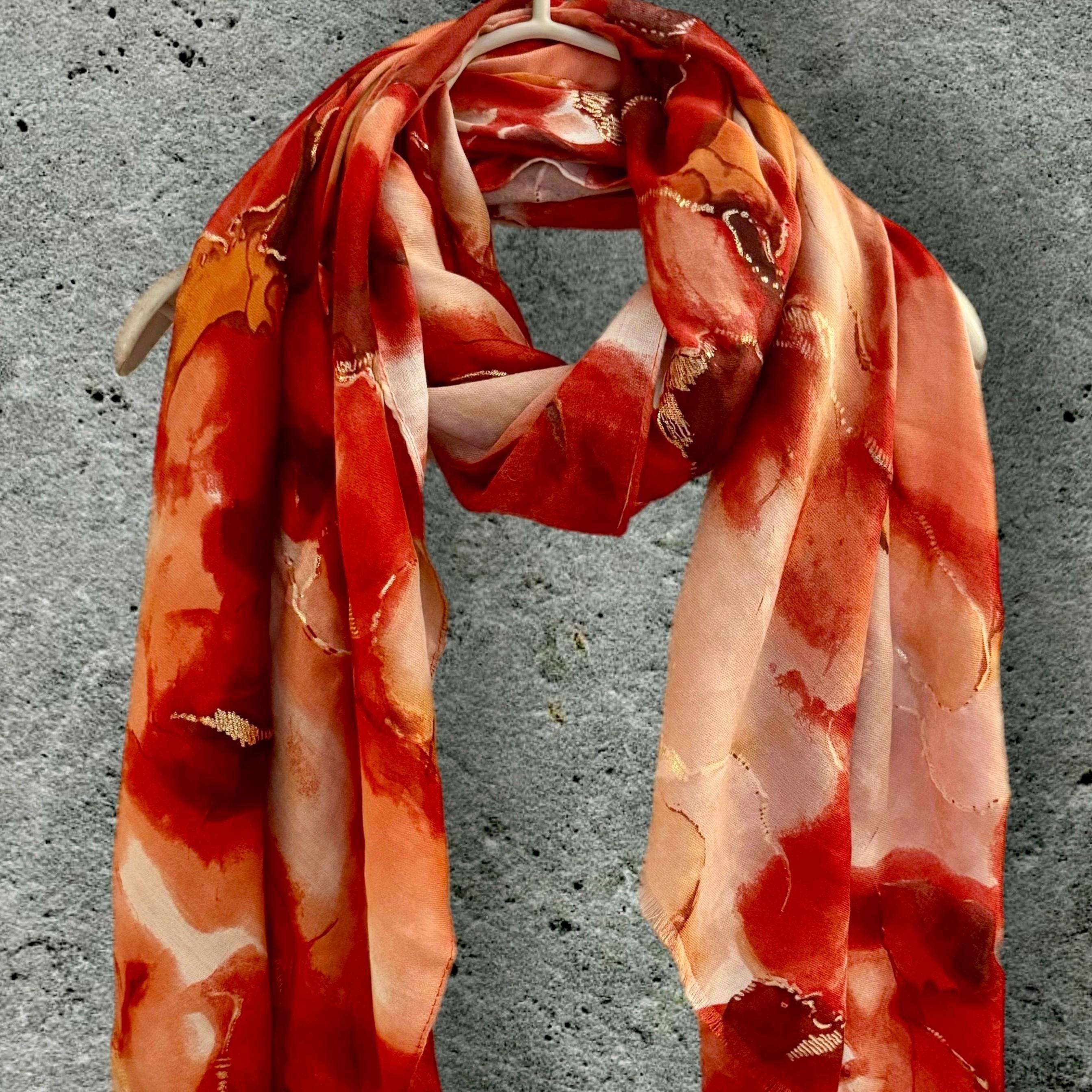 Maroon Red Scarf Adorned Watercolor Pattern with Gold Accents,for Any Season.A thoughtful Gifts for Her,Birthday,Mom or Christmas