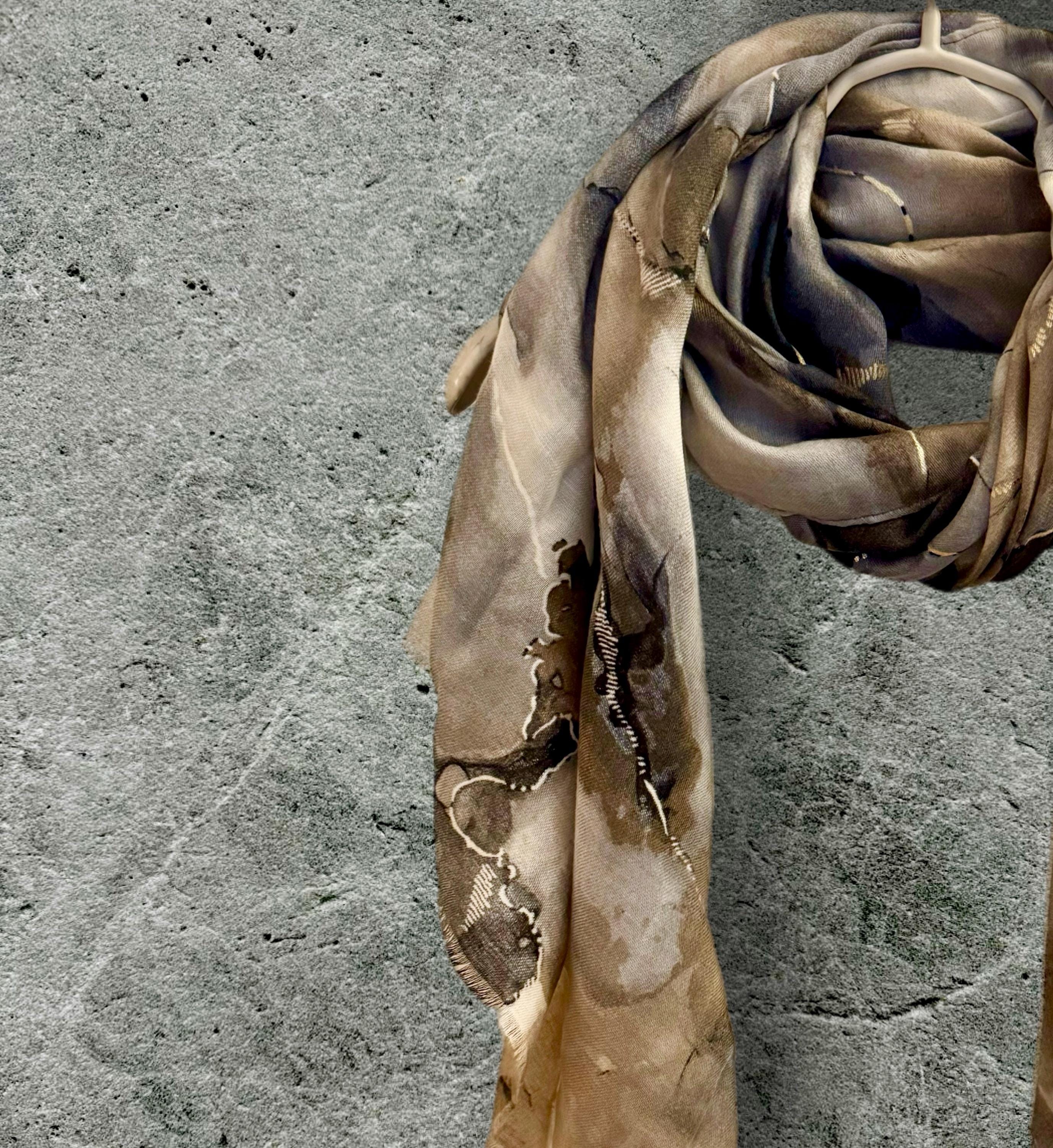 Flowing Light Brown Scarf Adorned Watercolor Pattern with Gold Accents,for All Season,A Thoughtful Gifts for Birthday,Mom,Wife or Christmas