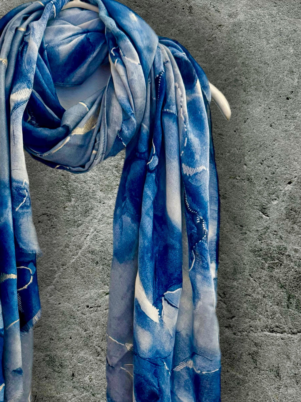 Elegant Blue Scarf Adorned Watercolor Pattern with Gold Accents,Suitable for All Season,Great Gifts for Her Birthday,Mom,Wife or Christmas