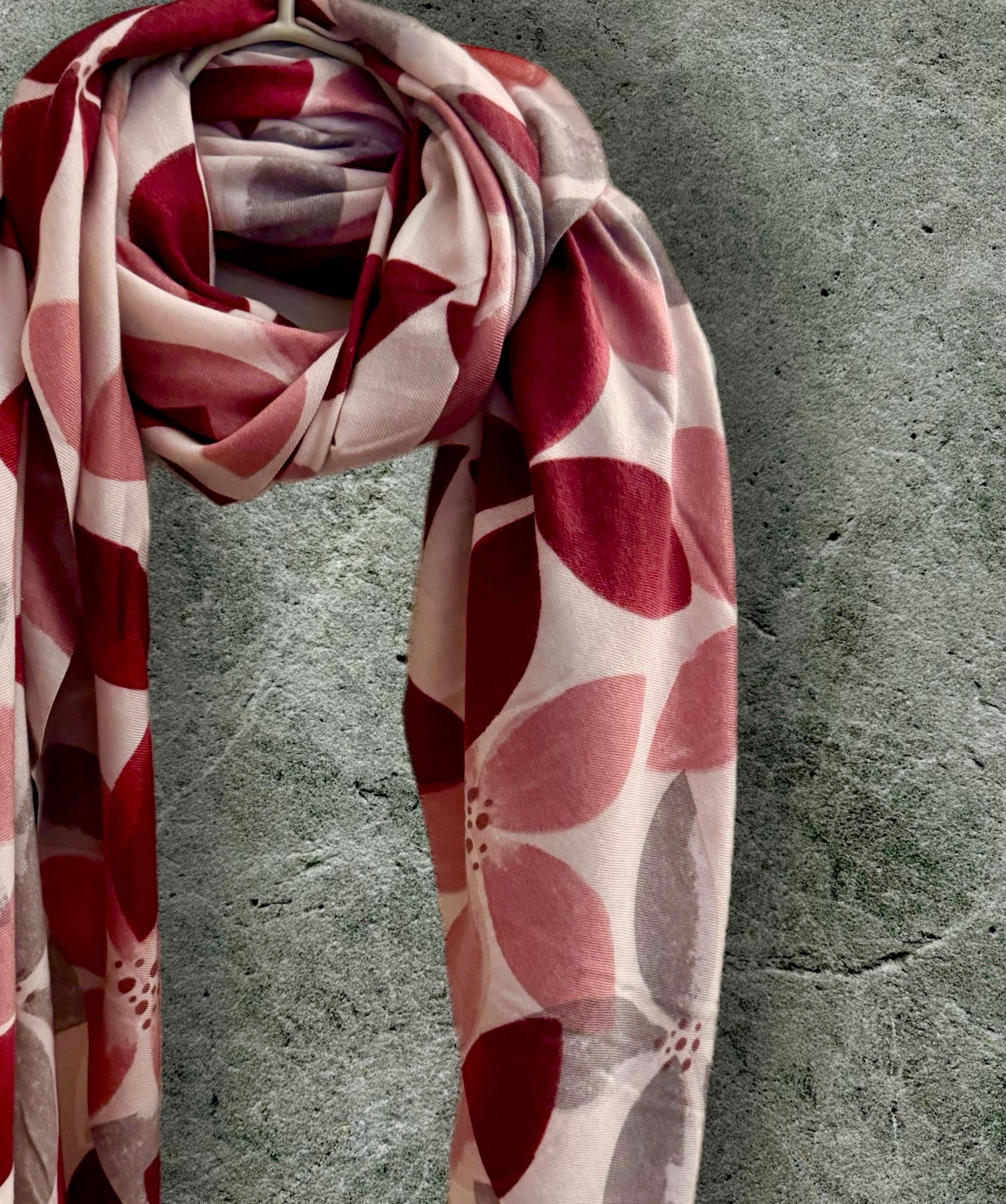 Maroon Red Scarf with Geometric Petals Pattern,All Season Accessory,A Thoughtful Gifts for Her,Mom,Wife,Birthday or Christmas