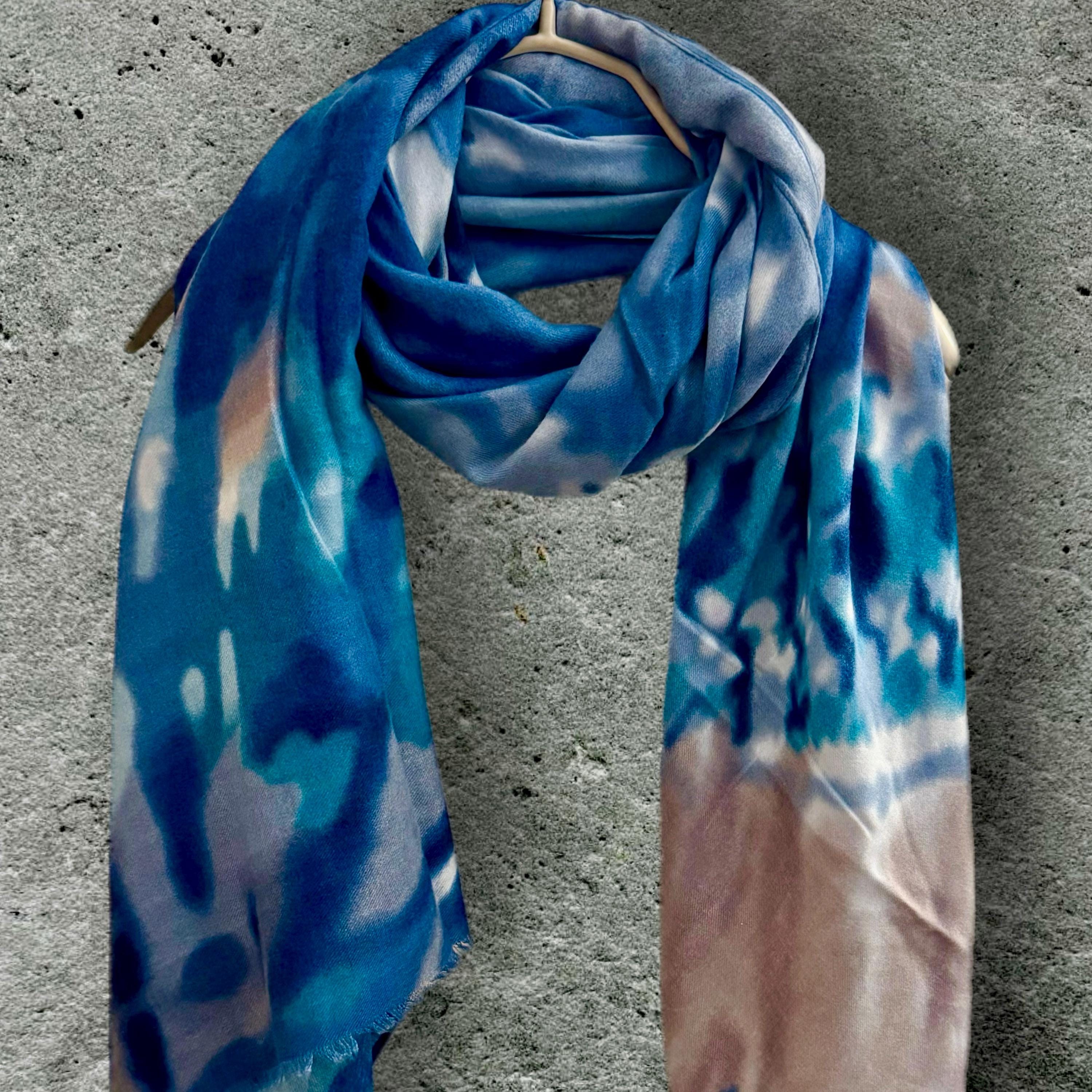 Versatile Blue/Beige Tie-Dye Scarf,Perfect for All Season,A Thoughtful Gifts for Her,Him,Mom,Birthday or Christmas