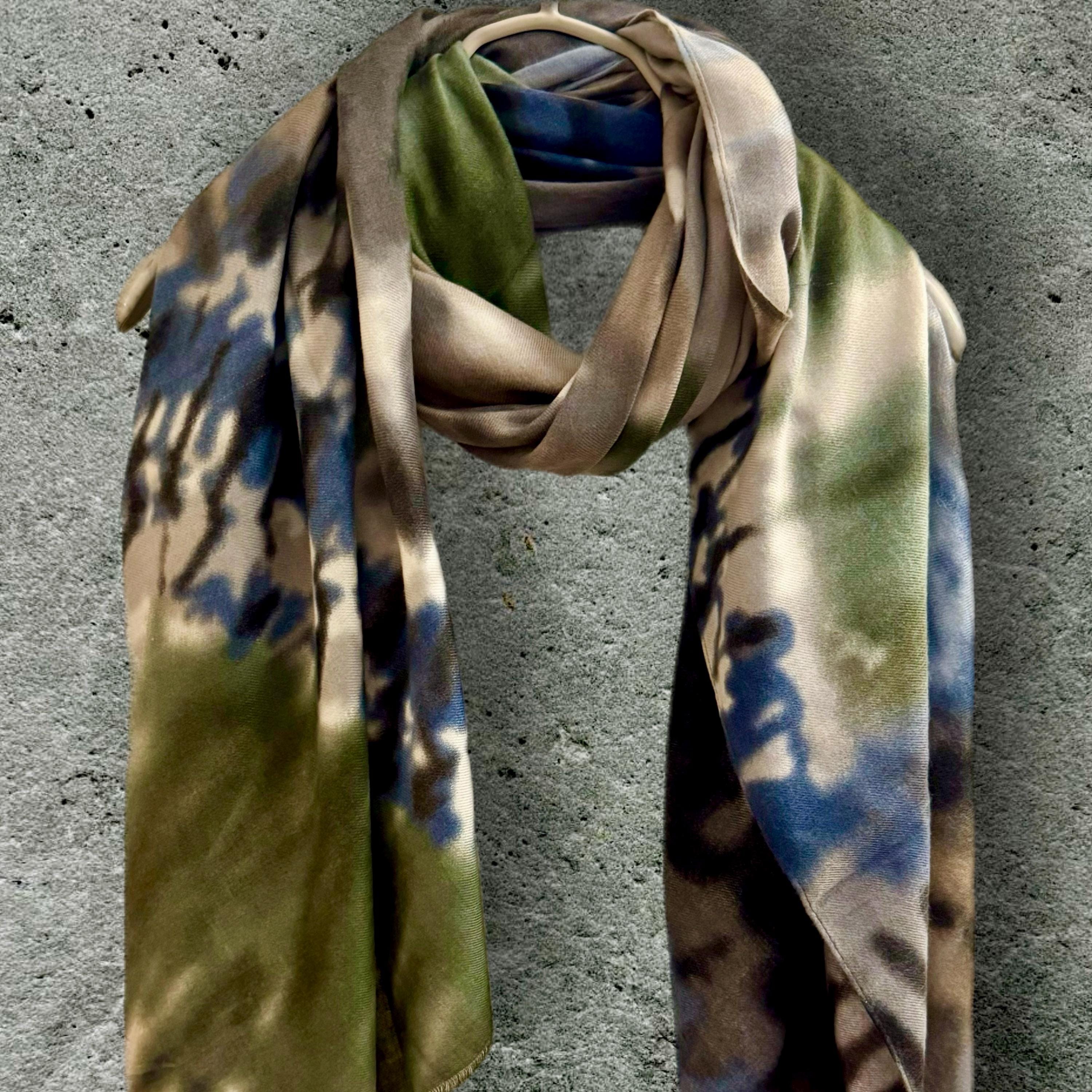 Versatile Tie-Dye Olive Green/Grey Autumn Scarf,Suitable for All season Accessory,Great Gifts for Her,Him,Mom,Birthday or Christmas