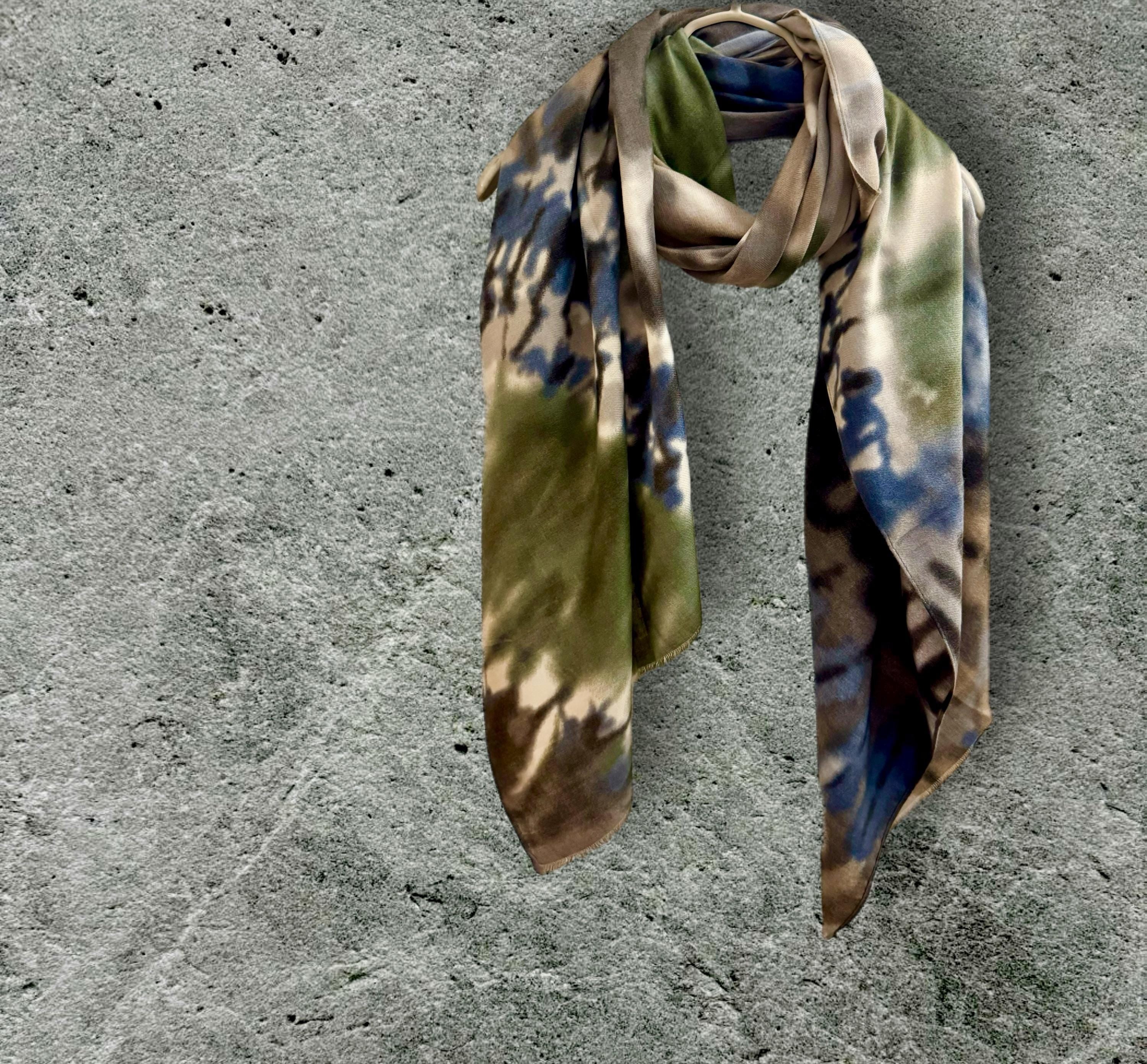 Versatile Tie-Dye Olive Green/Grey Autumn Scarf,Suitable for All season Accessory,Great Gifts for Her,Him,Mom,Birthday or Christmas