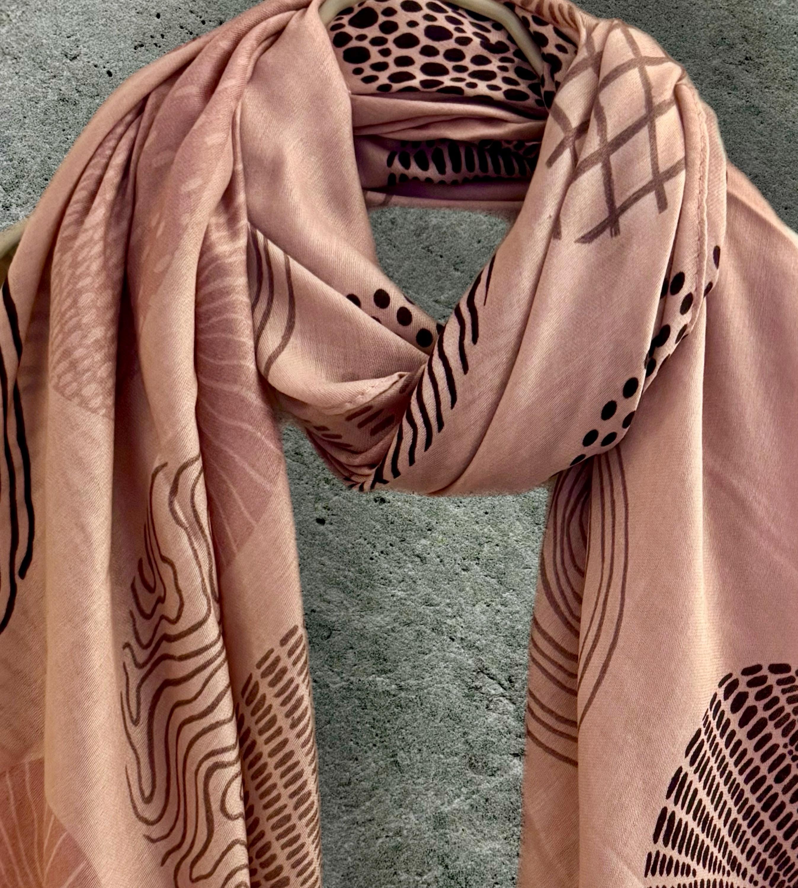 Dusty Pink Scarf Featuring Abstract Circular Designs