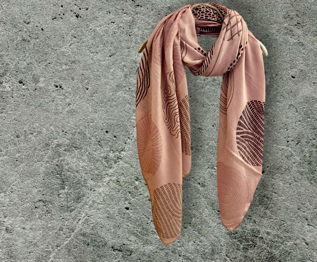 Dusty Pink Scarf Featuring Abstract Circular Designs