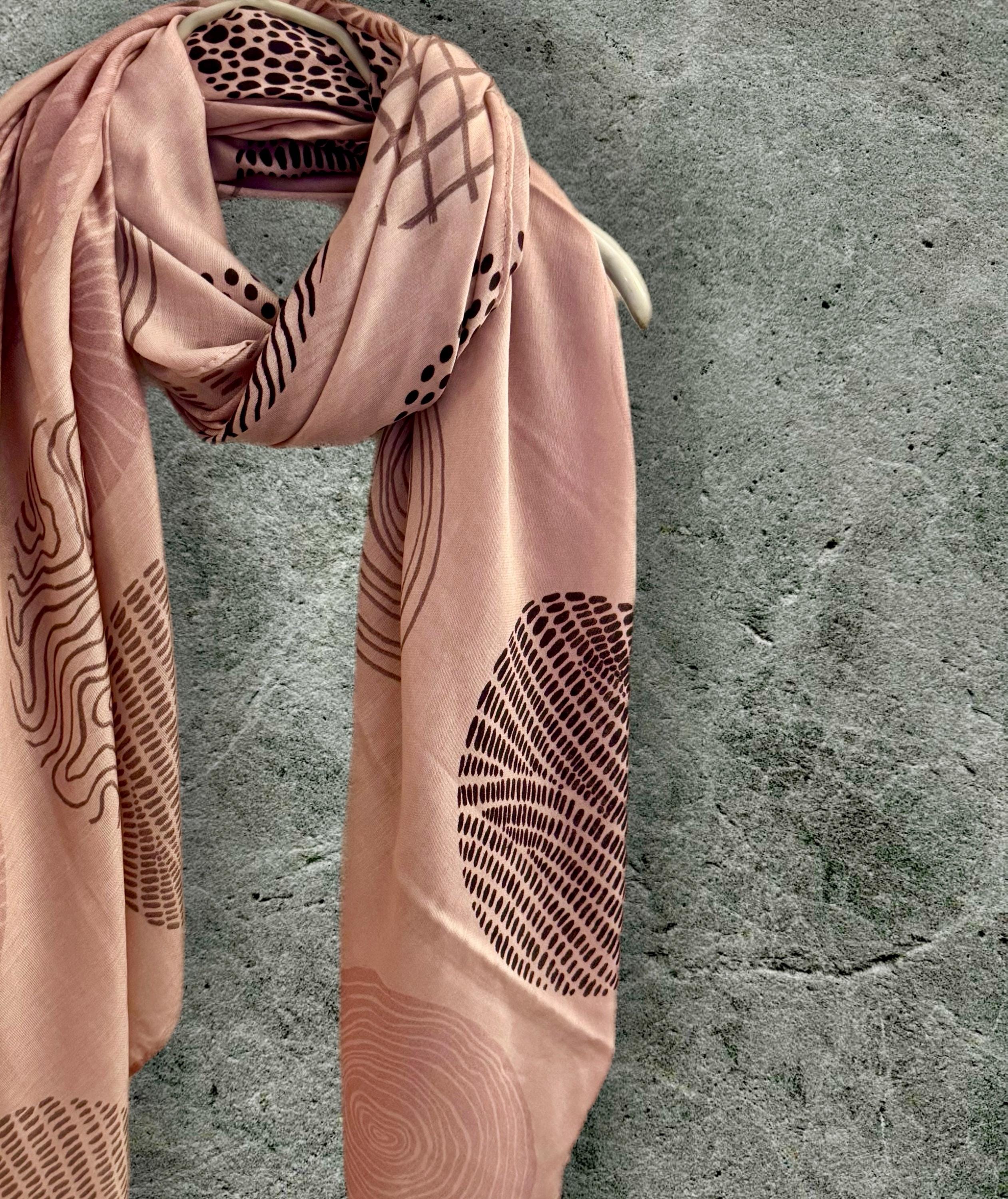 Dusty Pink Scarf Featuring Abstract Circular Designs