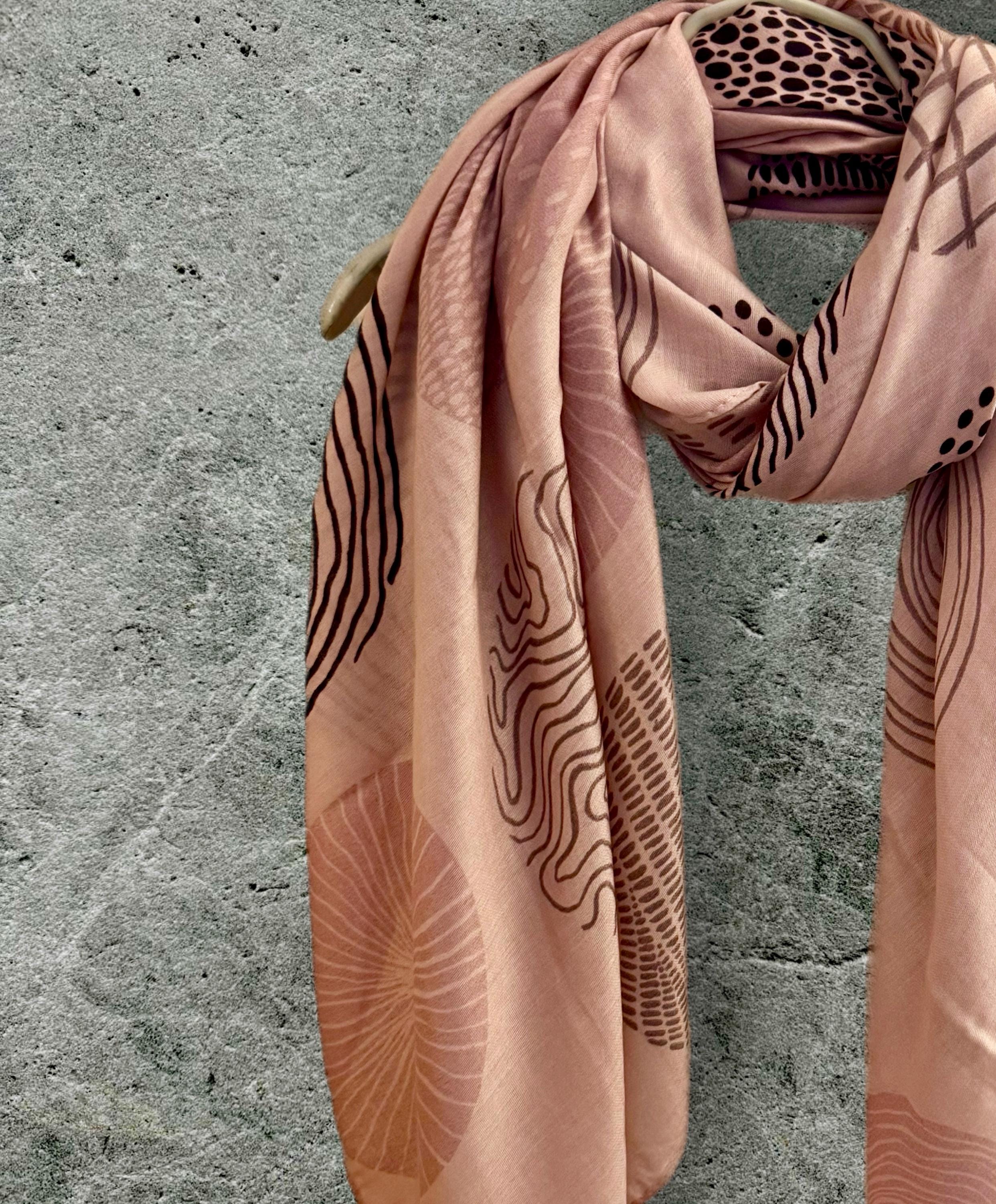 Dusty Pink Scarf Featuring Abstract Circular Designs