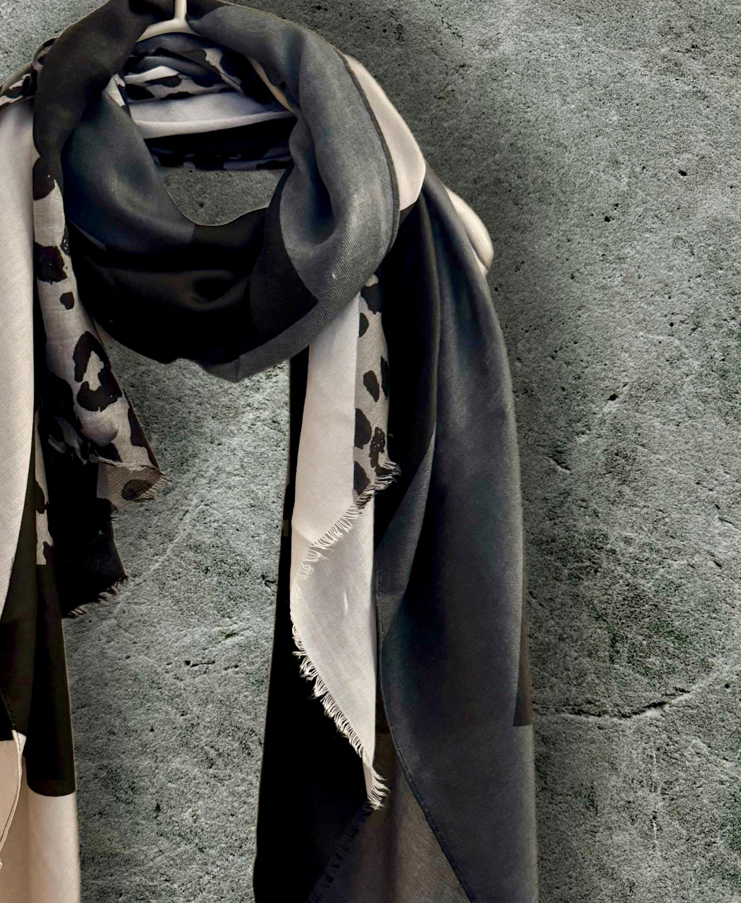 Block Pattern Scarf Featuring Leopard Pattern in Grey and Black,for All Season,Perfect Gifts for Her Birthday,Mom or Christmas
